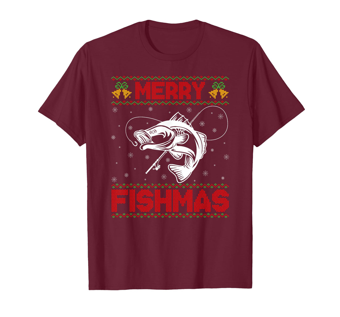 Merry Fishmas Ugly Xmas Sweater Bass Fish Fishing Christmas T-Shirt