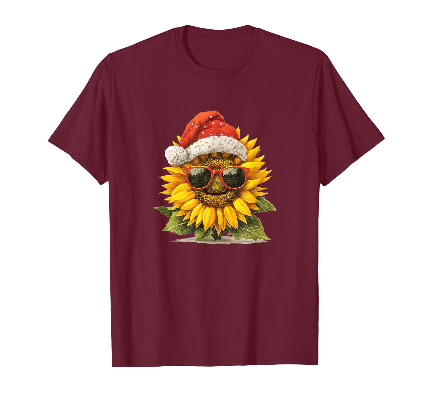 Nice Festive Sunflower with Santa Claus Hat Costume T-Shirt