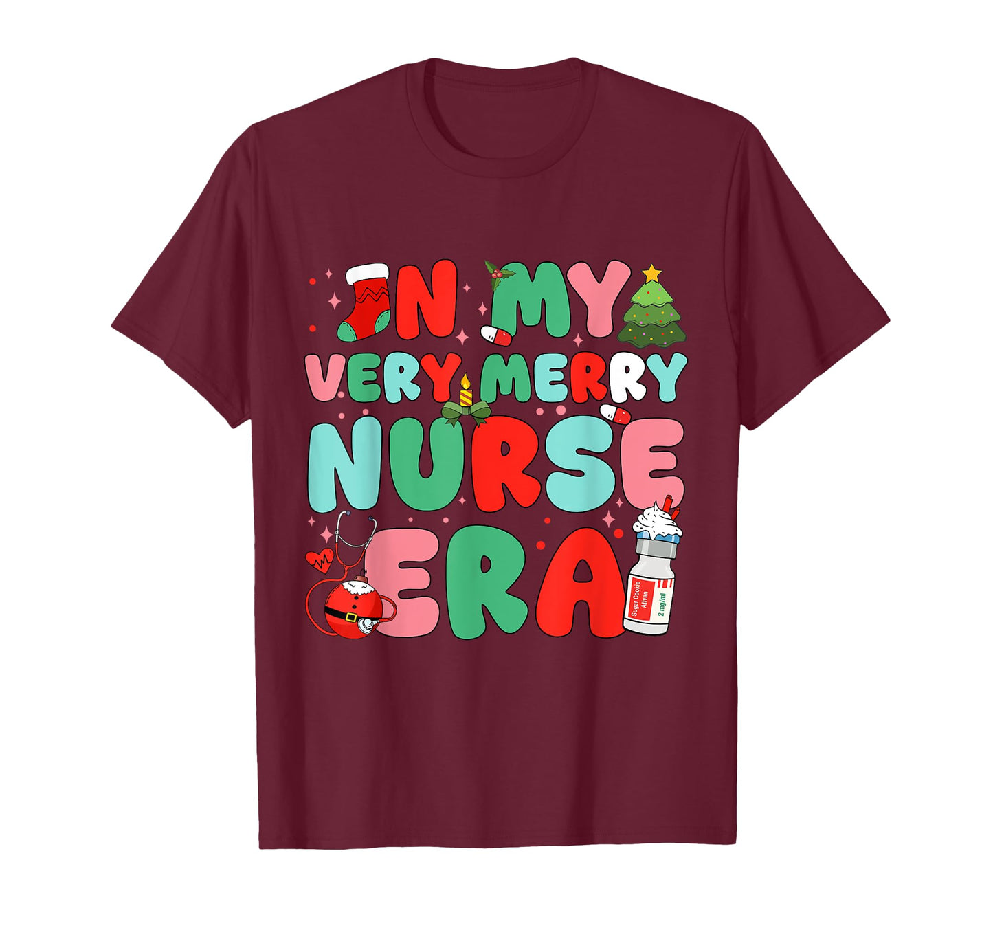 Retro in My Very Merry Nurse Era Groovy Christmas Women Men T-Shirt
