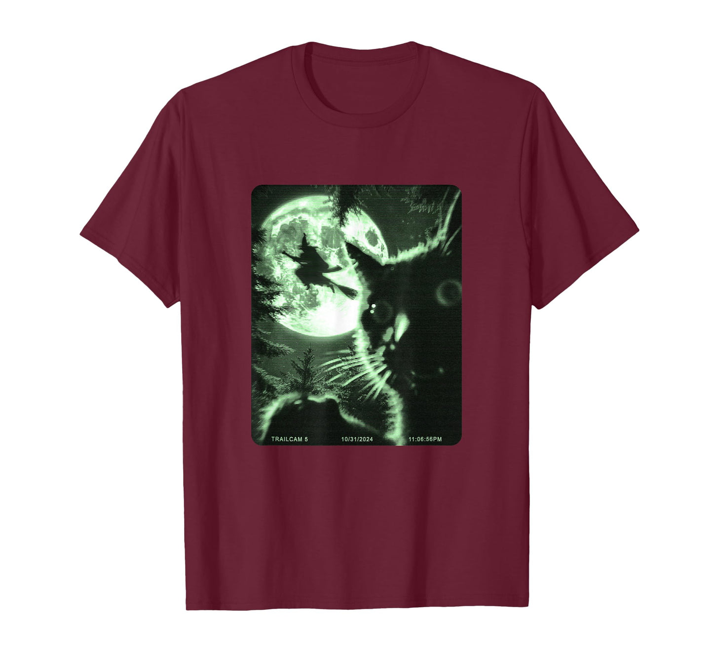 Wildlife Camera Cat Selfie Witch On Broomstick Halloween T-Shirt