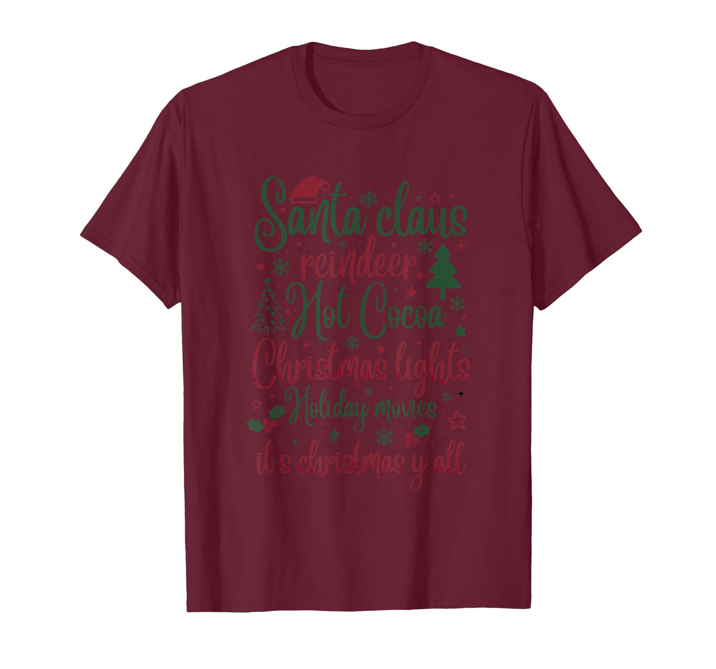 Santa Claus Reindeer Hot Cocoa Christmas Lights T-Shirt
