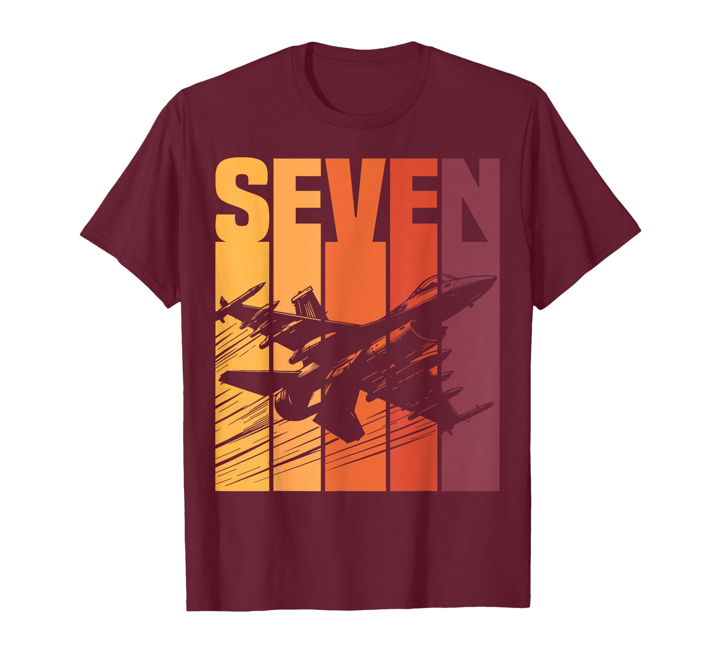 Military Fighter Jet Retro Seven Year Old Boys 7th Birthday T-Shirt