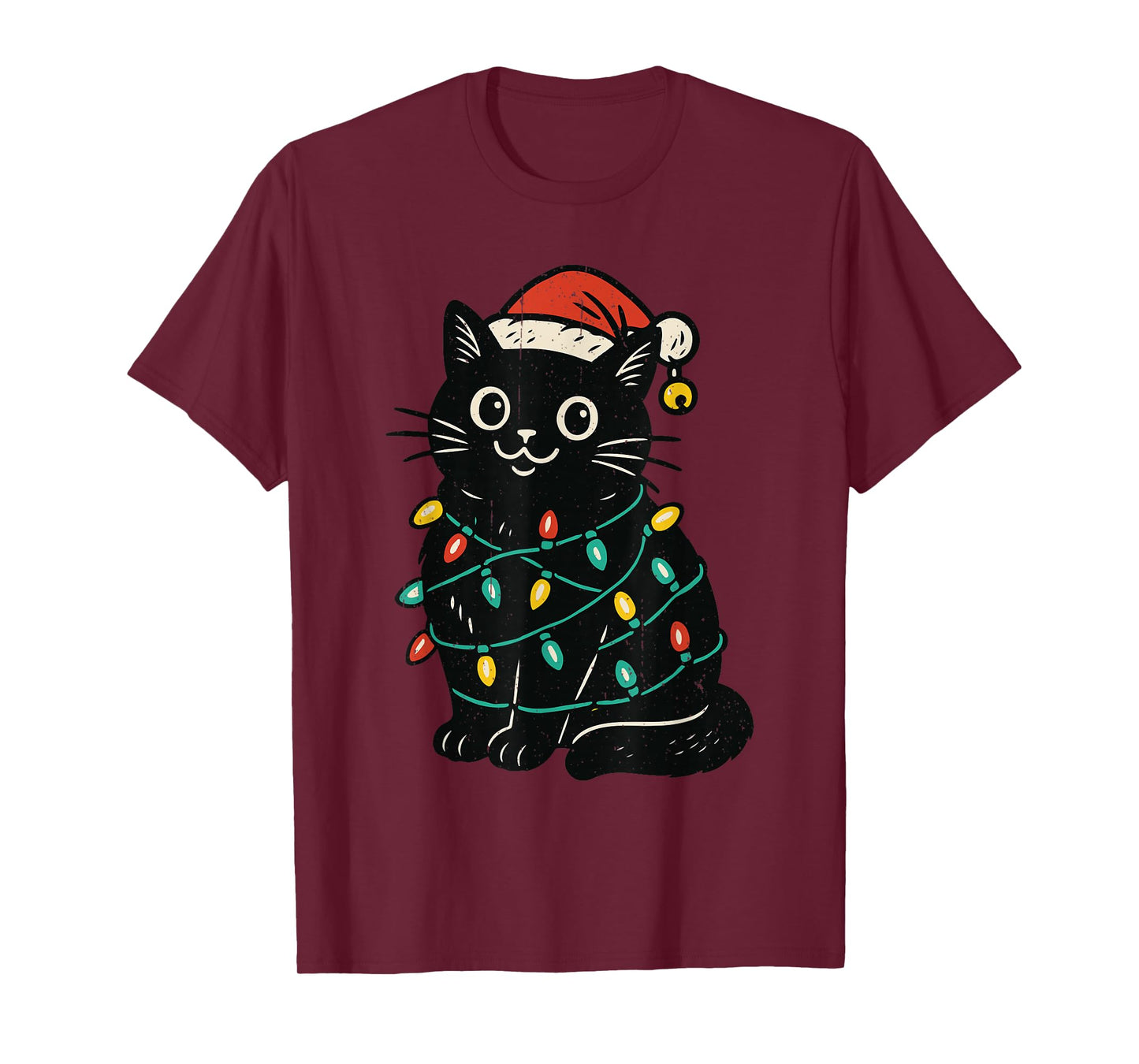 Meowy Christmas Xmas Lights Cat Pajamas Family Funny T-Shirt