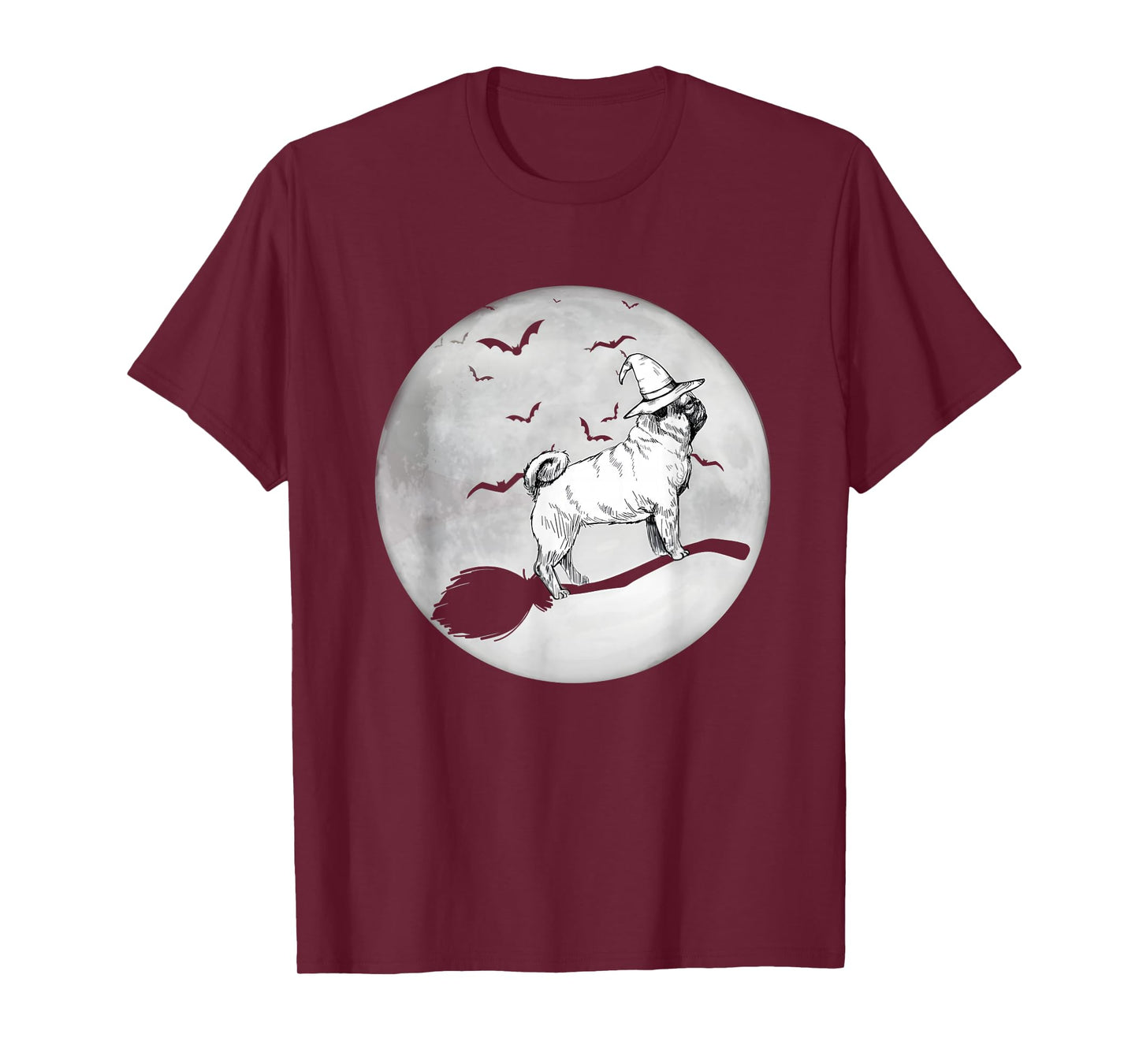 Funny Halloween Witch Pug Moon Trick Or Treat Spooky Vibes T-Shirt