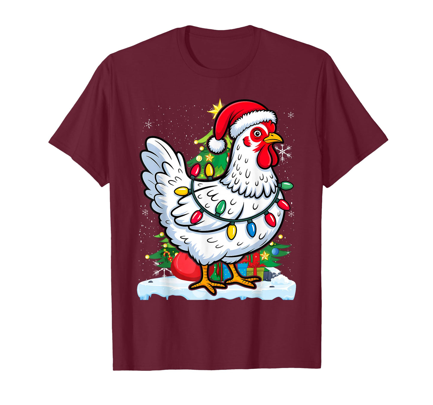 Santa Chicken Christmas Lights Farmer Xmas Lover T-Shirt