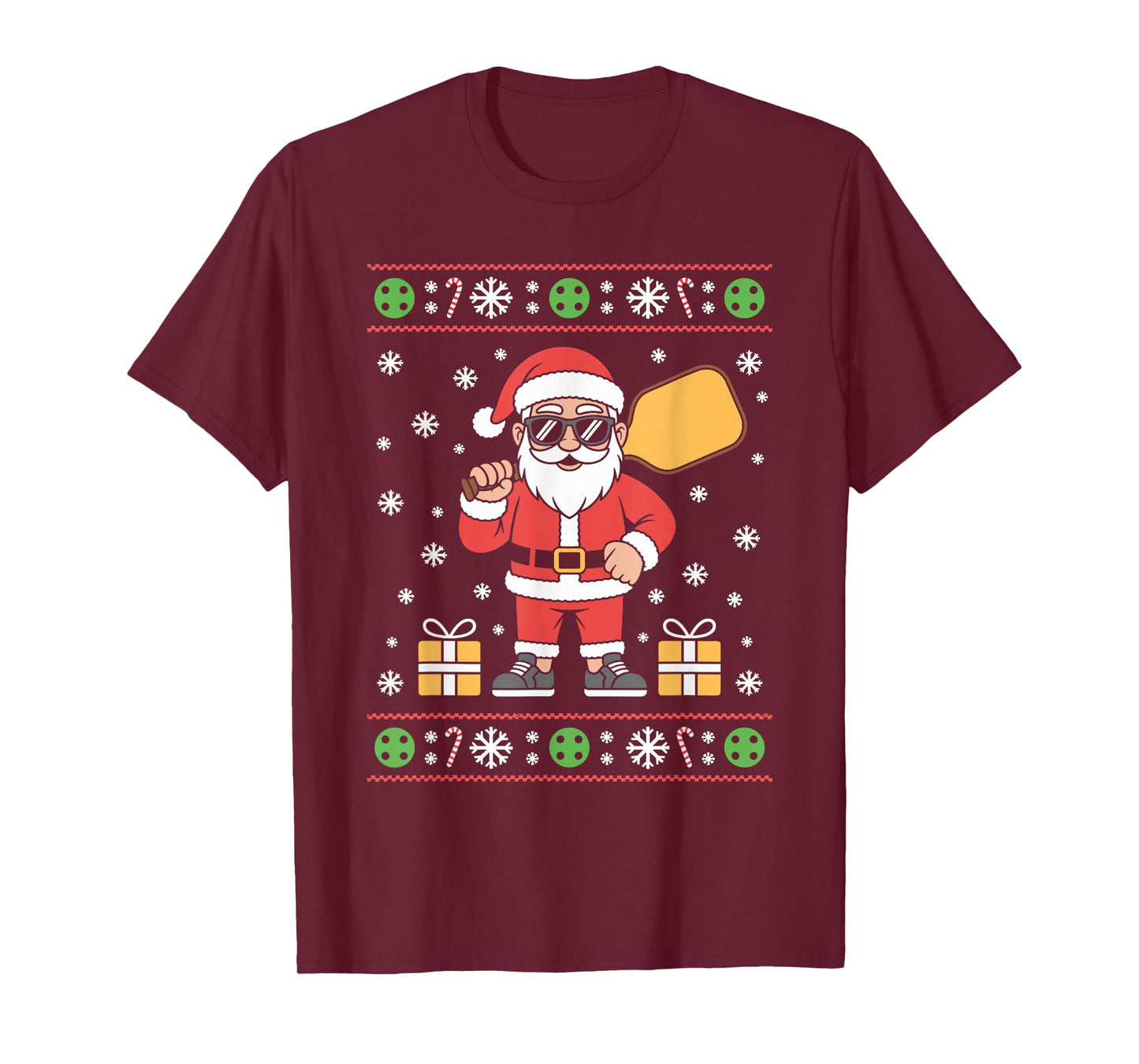 Santa Claus Pickleball Player Ugly Christmas Sweater Paddle T-Shirt