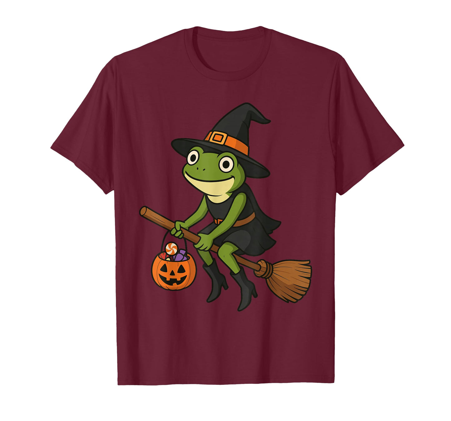 Frog Witch Hat Pumpkin Funny Halloween Outfit Men Women Kids T-Shirt