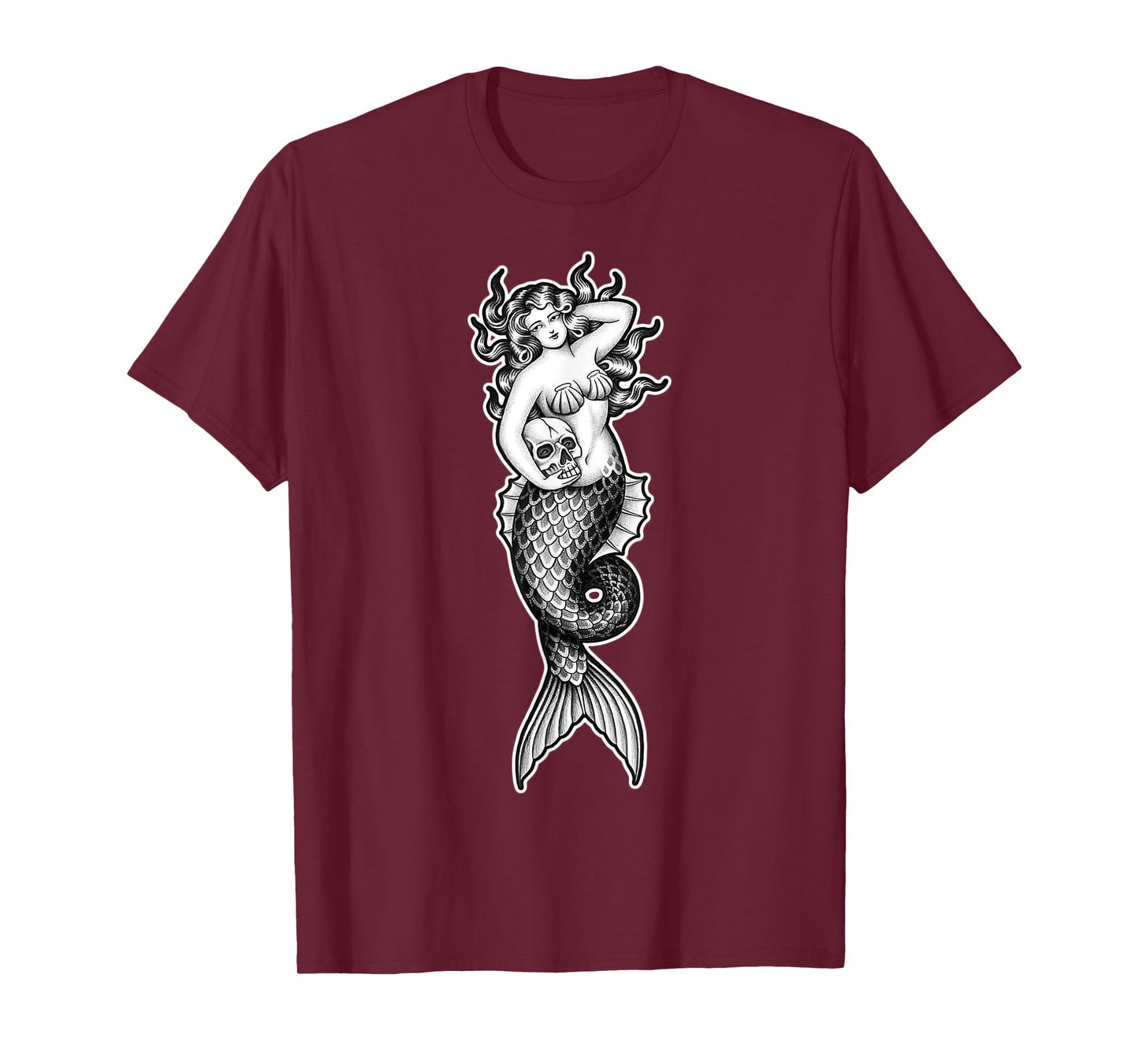 Mermaid Siren Pin-Up Girl Skull T-Shirt