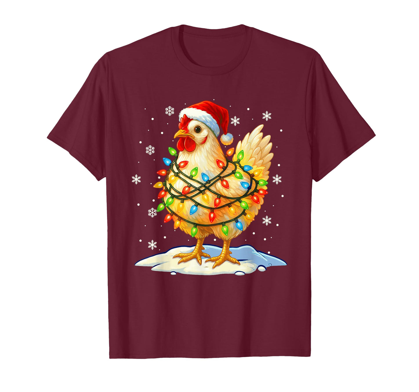 Funny Chicken Santa Hat Christmas Lights Xmas Pajamas Family T-Shirt