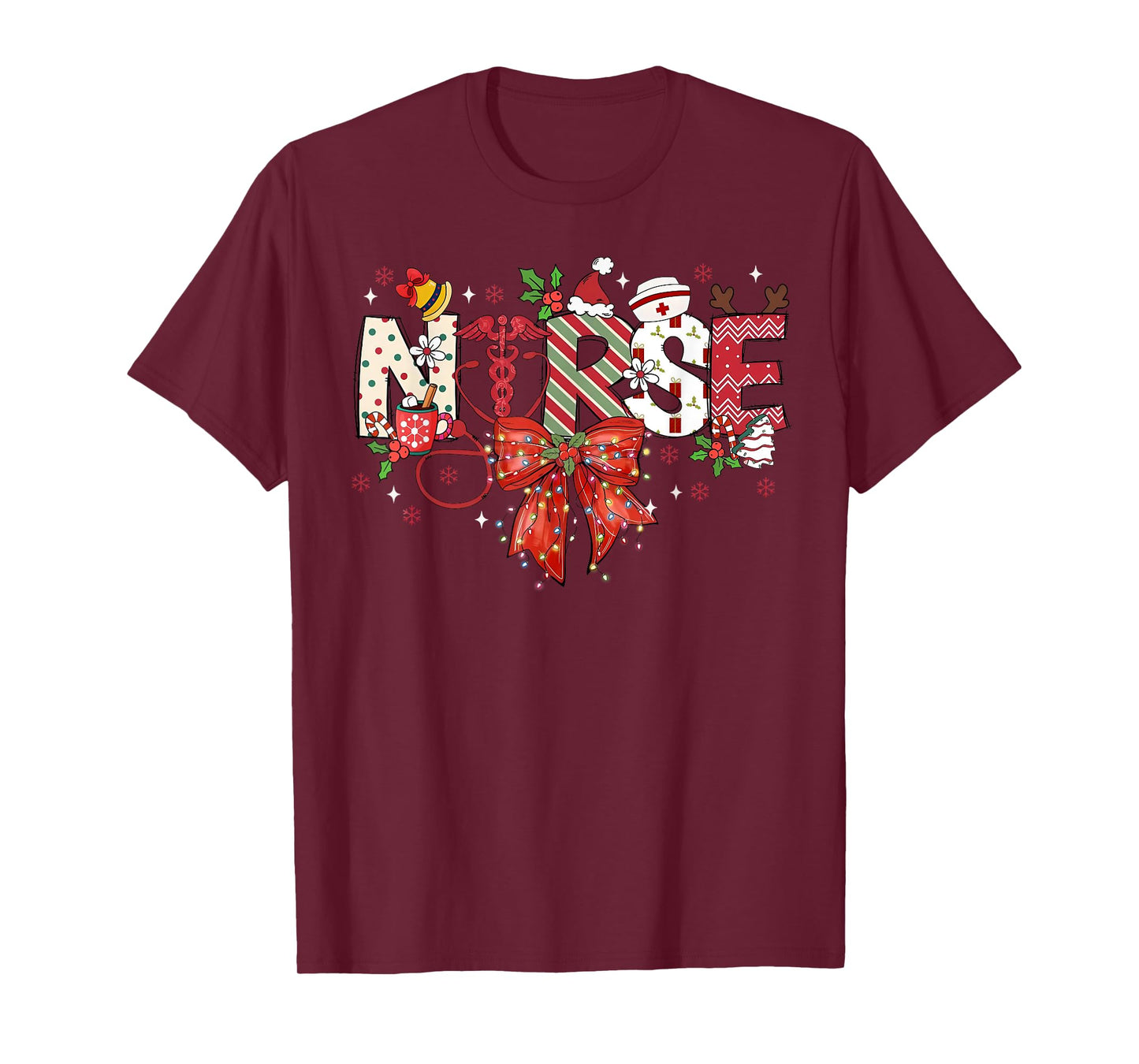 Stethoscope Coquette Bow Nurse Merry Christmas Xmas Holiday T-Shirt