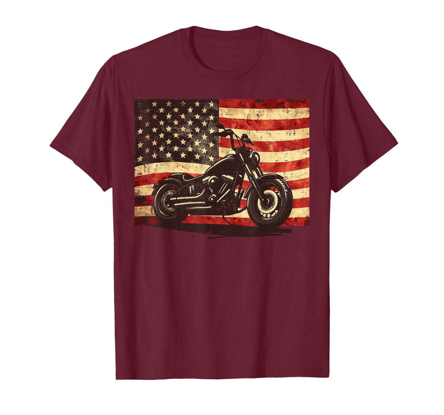 Motorcycle US Flag Vintage Patriot Biker Men Boys Kids Women T-Shirt