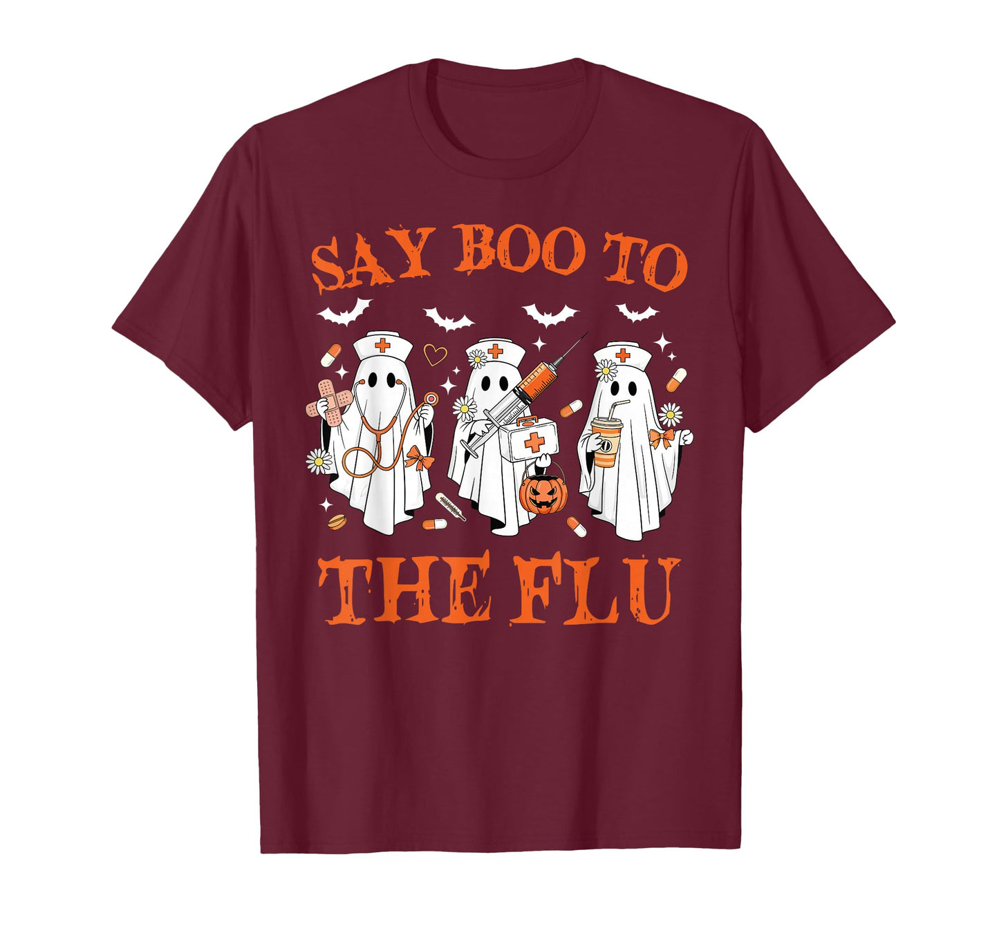Retro Nurse Ghost Halloween Say Boo to The Flu Women Men T-Shirt