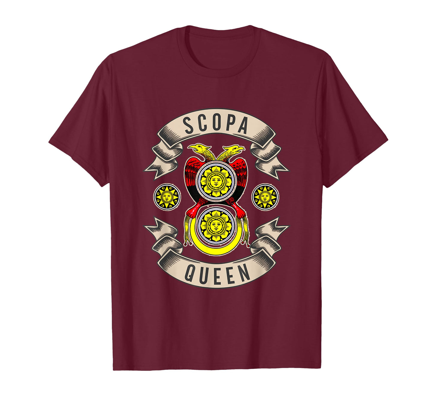 Scopa Queen Italian Card Game Girls Vintage Sun Women T-Shirt