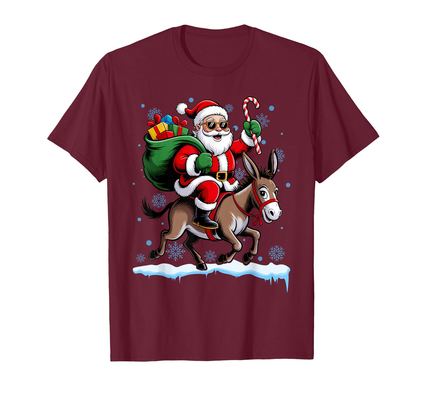 Santa Riding Donkey Funny Animal Christmas Xmas Men Women T-Shirt