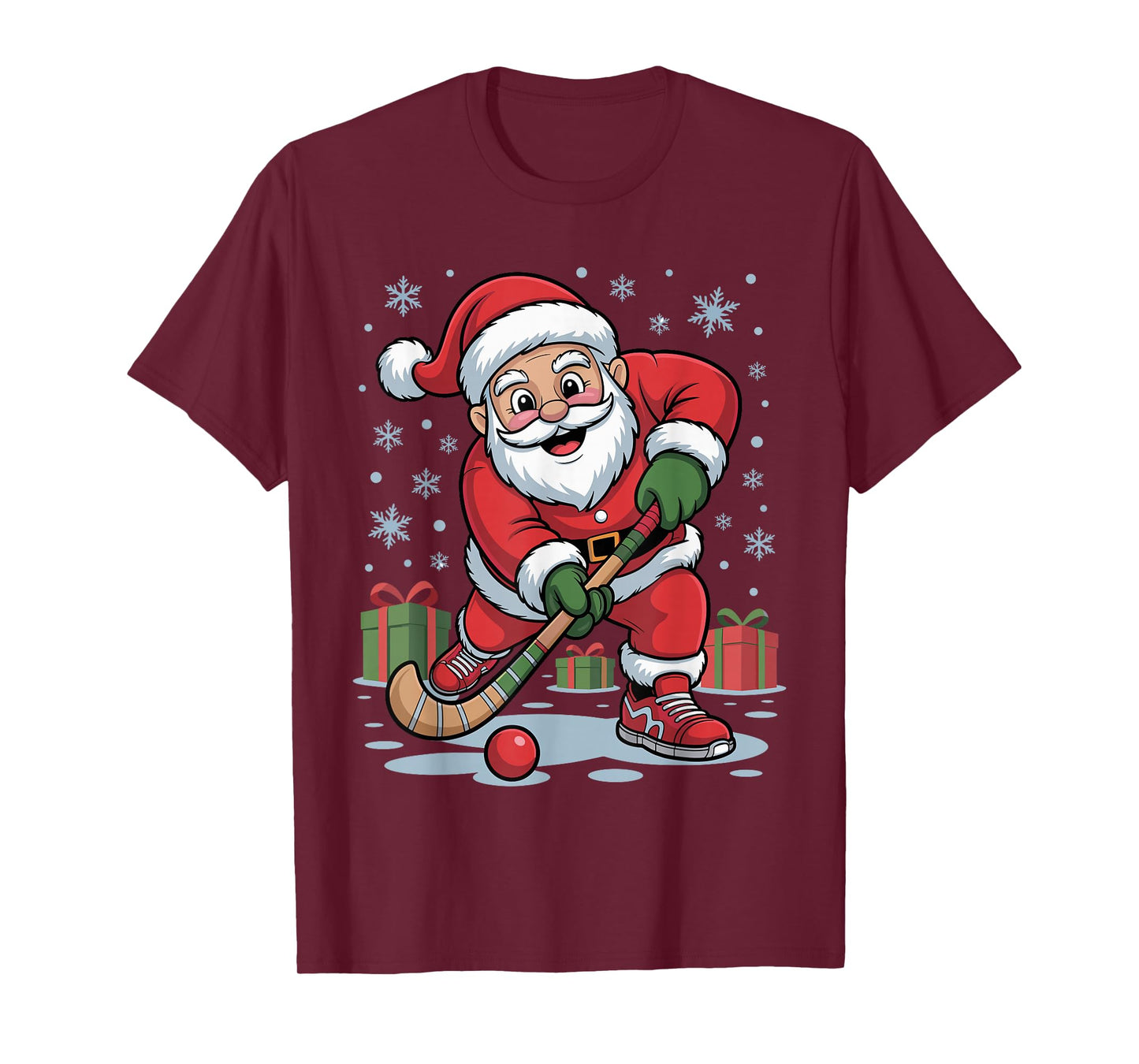 Funny Santa Playing Field Hockey Christmas Xmas Pajama T-Shirt