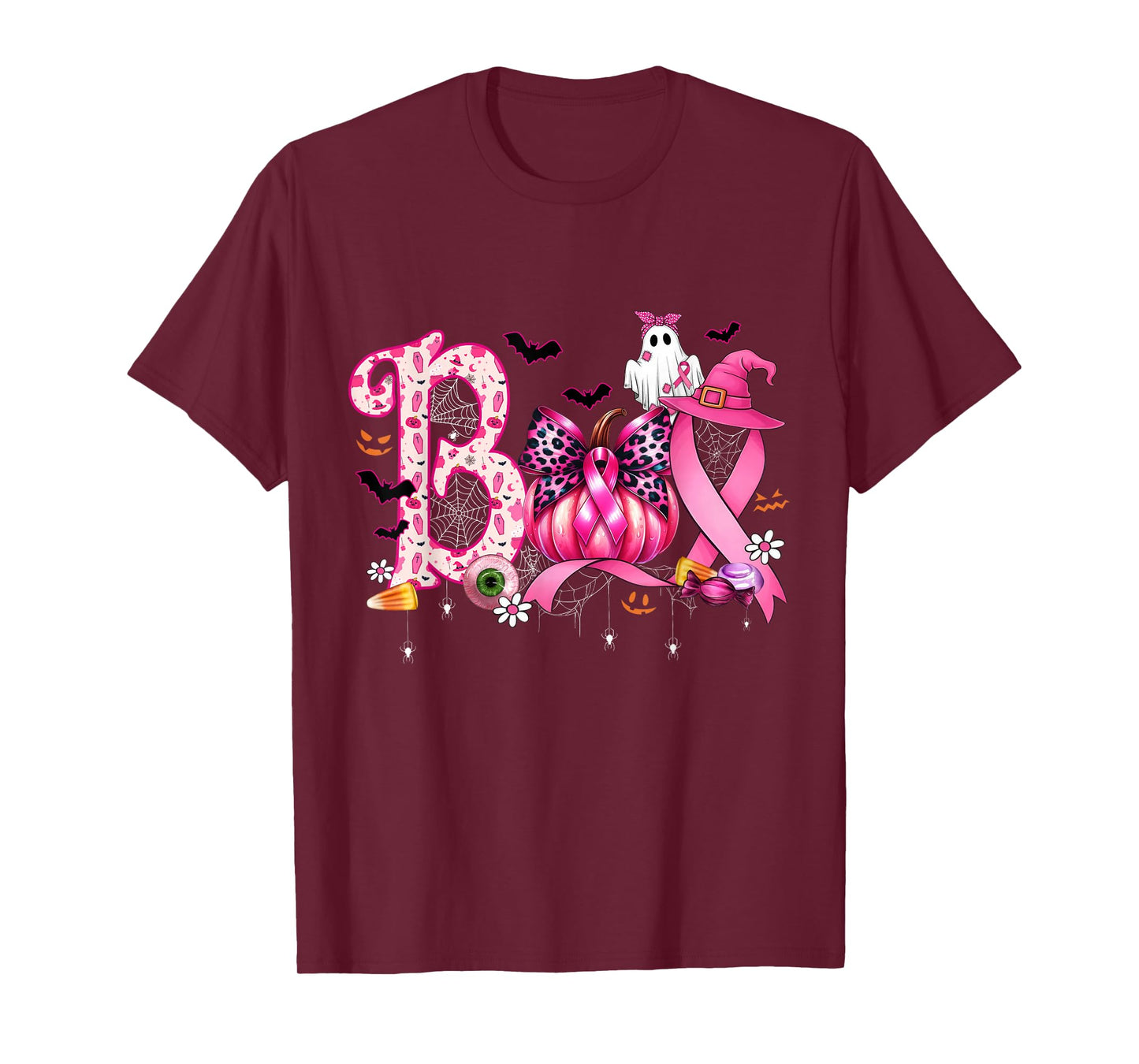 Boo Halloween Pumpkin Pink Ribbon Witch Breast Cancer T-Shirt