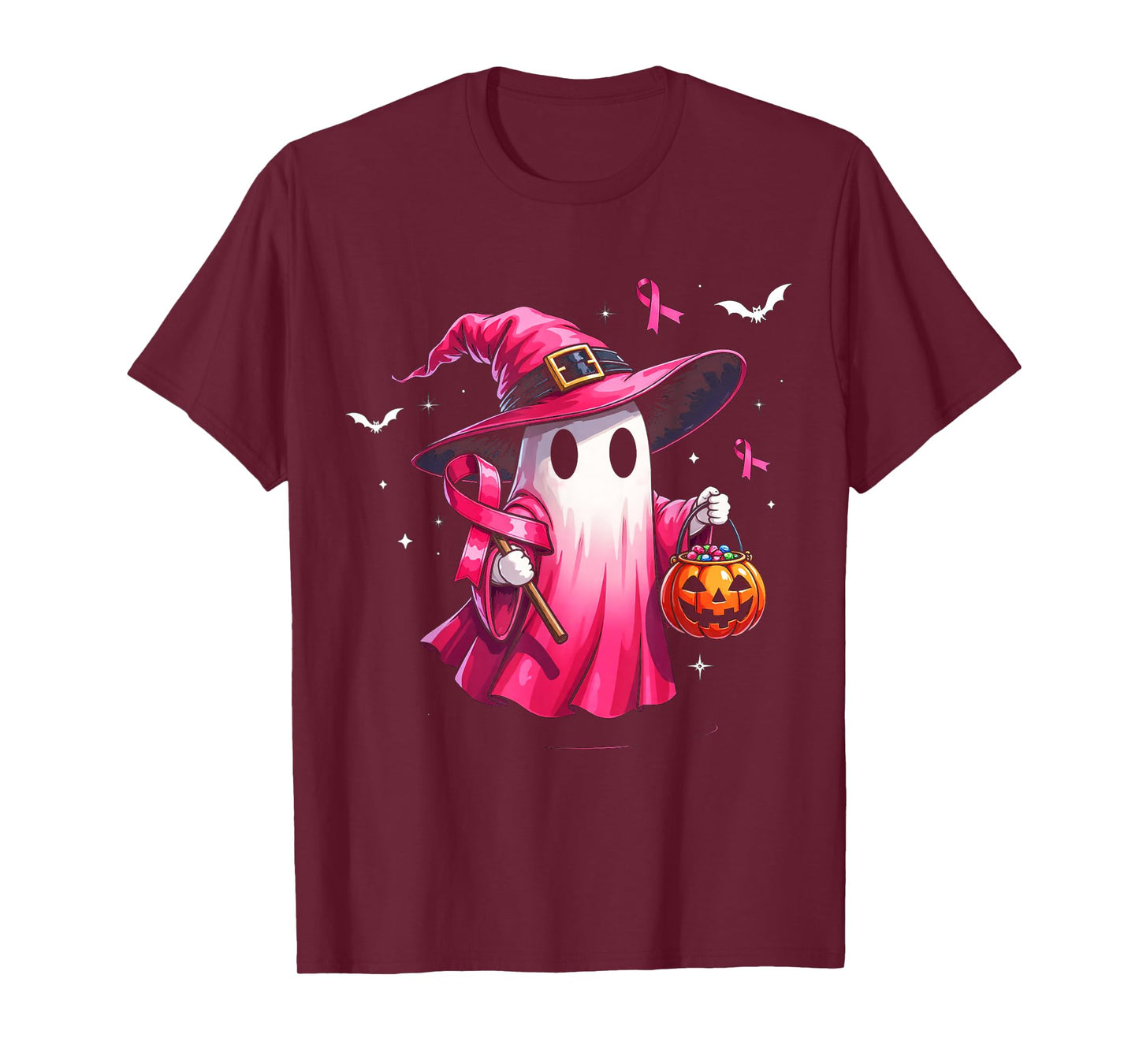 Cute Pink Ghost with Witch Hat Breast Cancer Awareness 2025 T-Shirt