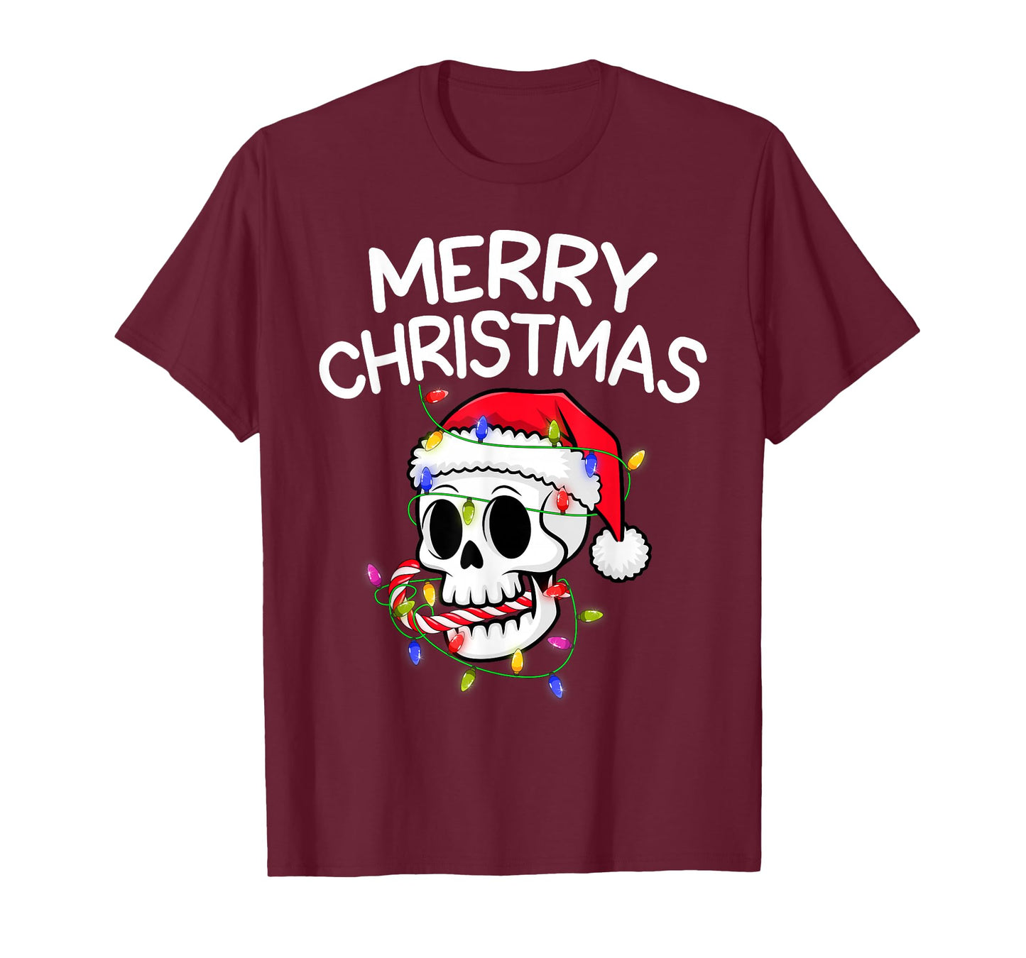 Merry Christmas Lights Funny Santa Skeleton Skull Scary Xmas T-Shirt