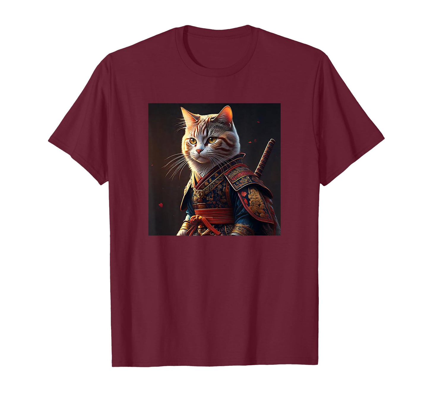 Kawaii Samurai Cat Portrait - Vintage Japanese Art Anime Cat T-Shirt