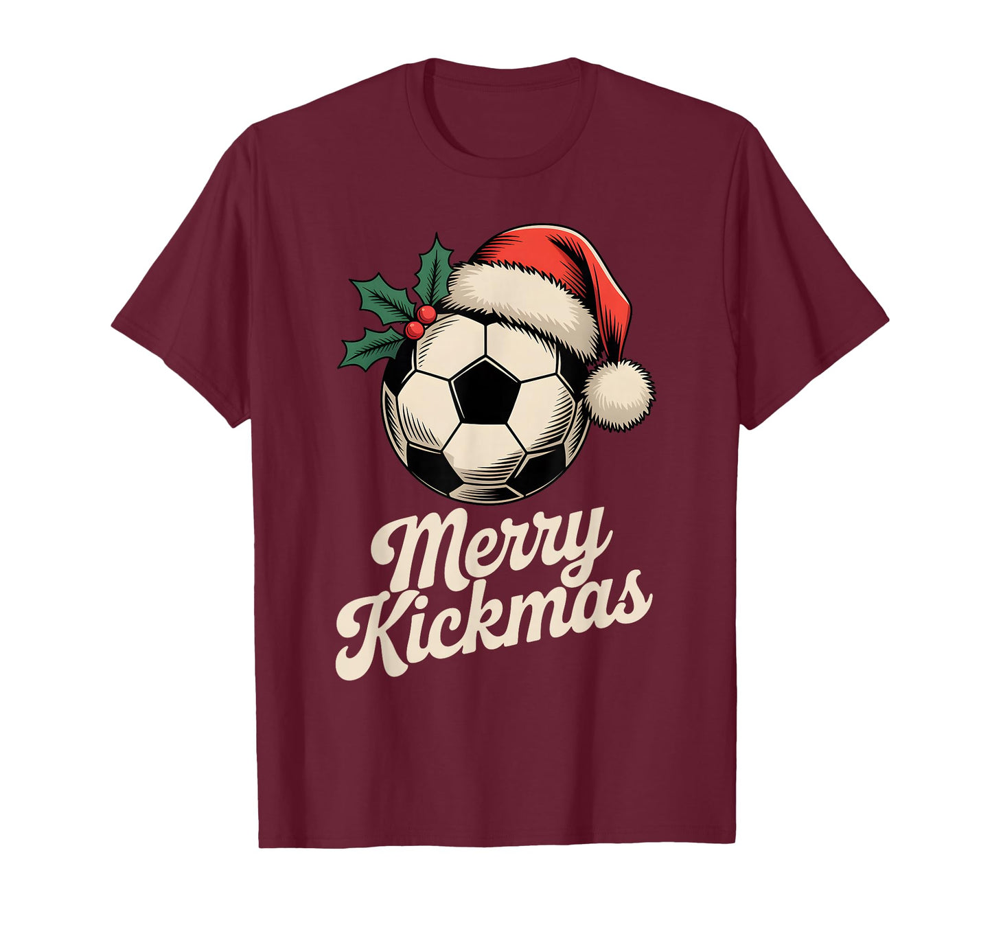 Merry Kickmas Christmas Funny Santa Soccer Ball Graphic T-Shirt