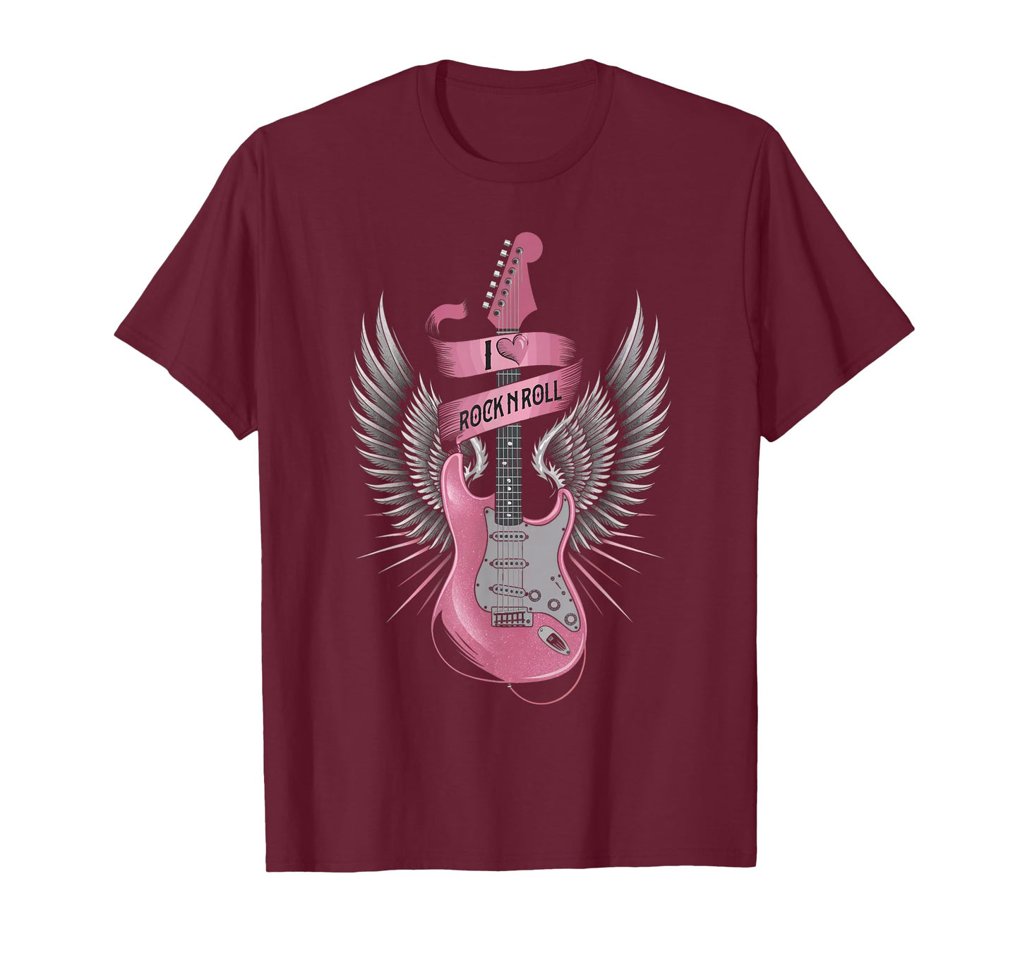 I Love Rock And Roll Pink Guitar Angel Wings Vintage T-Shirt