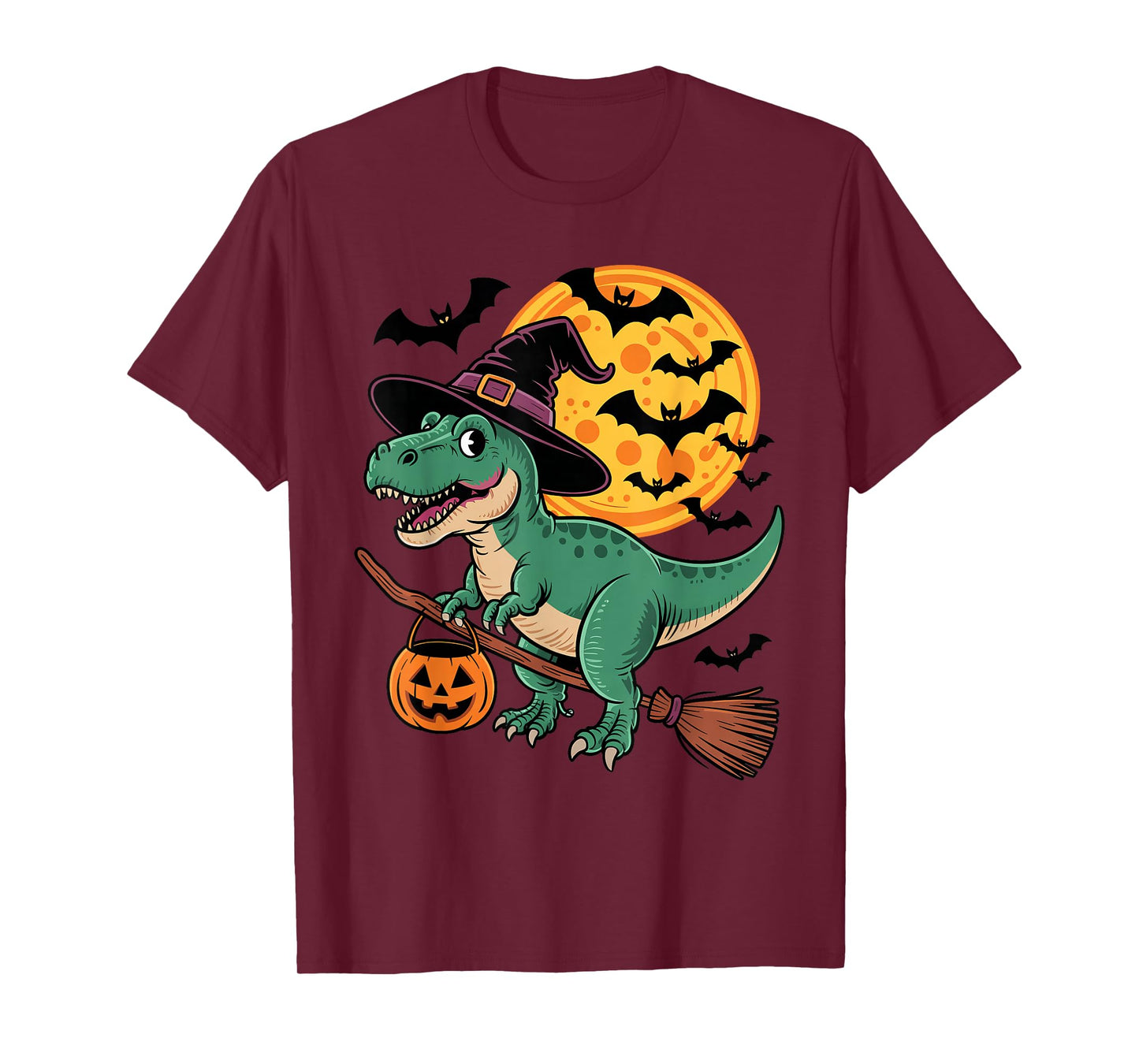 Dinosaur Halloween Witch Hat Jack-o-Lantern Candy Bucket T-Shirt