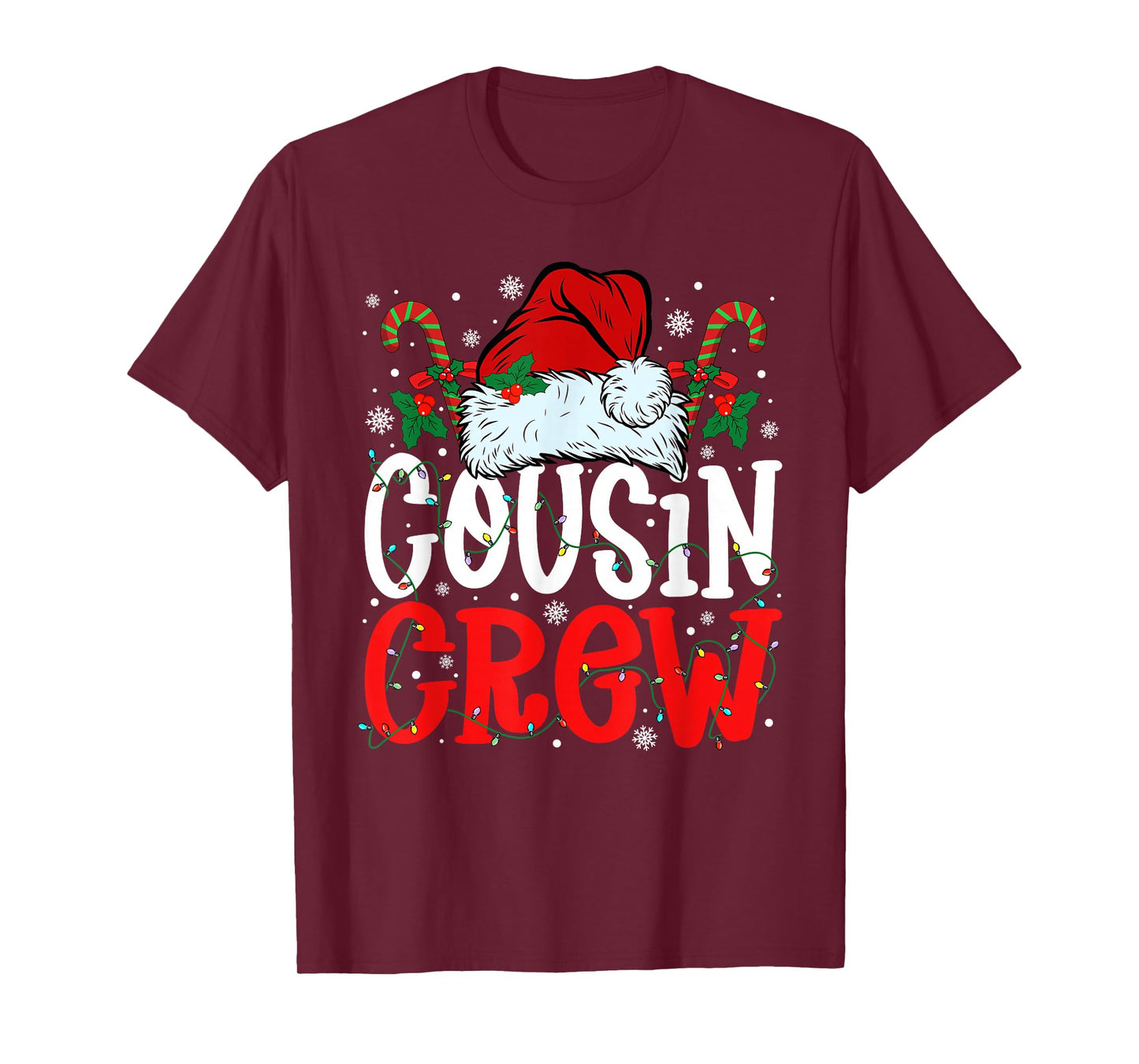 Cousin Crew Christmas Santa Hat Xmas Lights Men Boys Kids T-Shirt