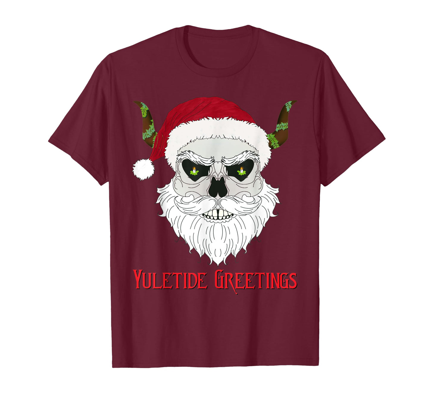 Dark Yuletide Skull Santa Design in Red, White, and Black T-Shirt