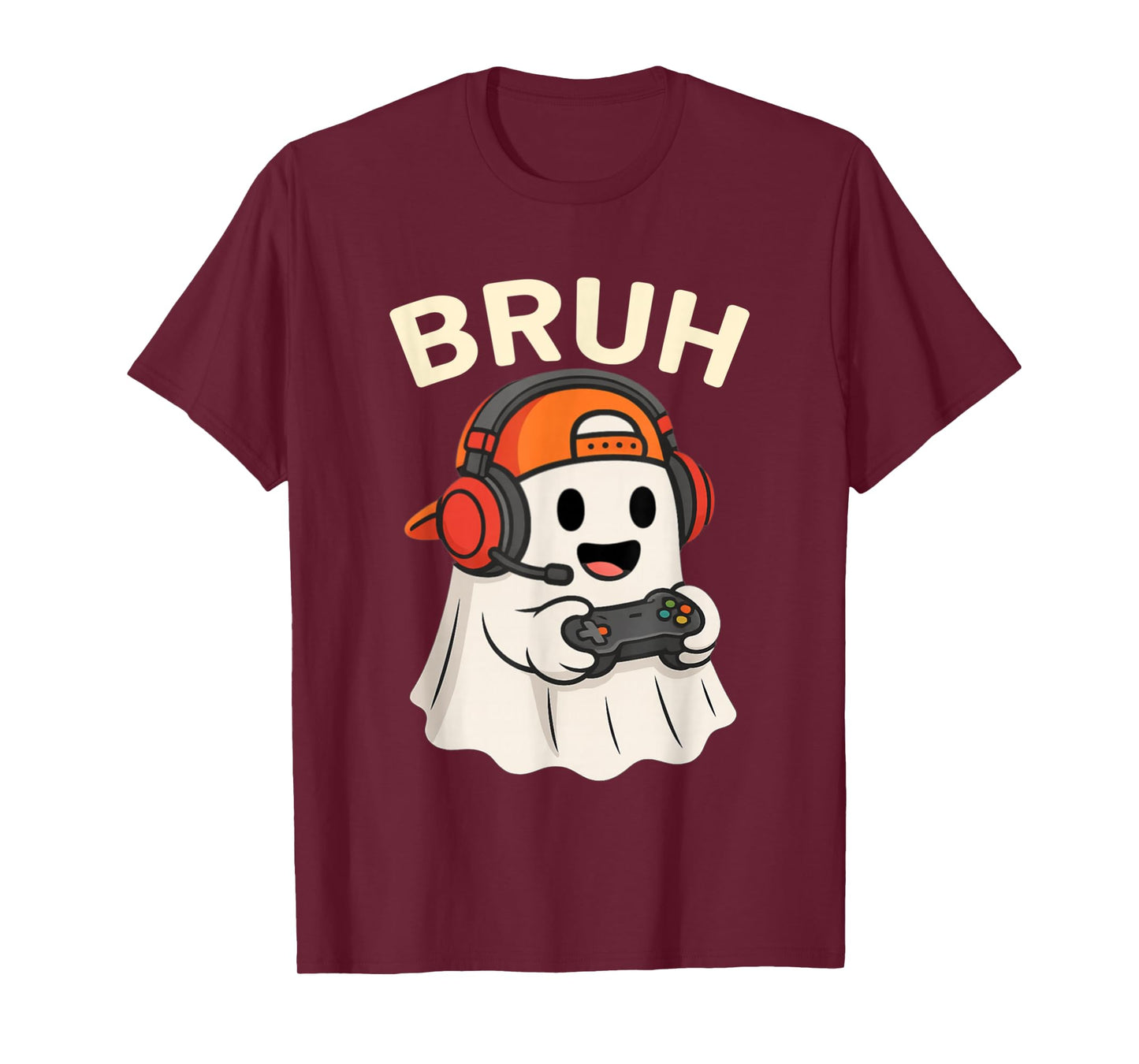 Bruh Halloween Ghost Gamer Funny Video Gaming Boys Men Kids T-Shirt