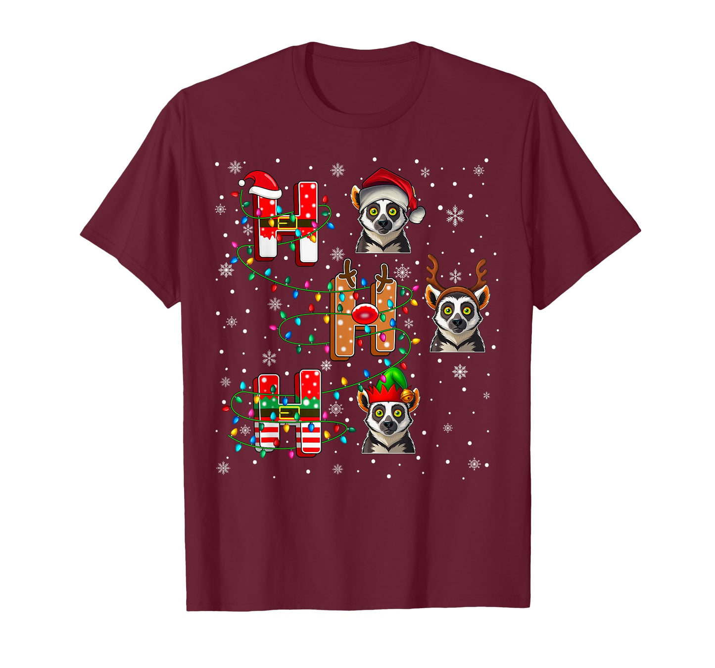 Ho Ho Ho Santa Reindeer Hat Elf Lemur Animal Christmas T-Shirt
