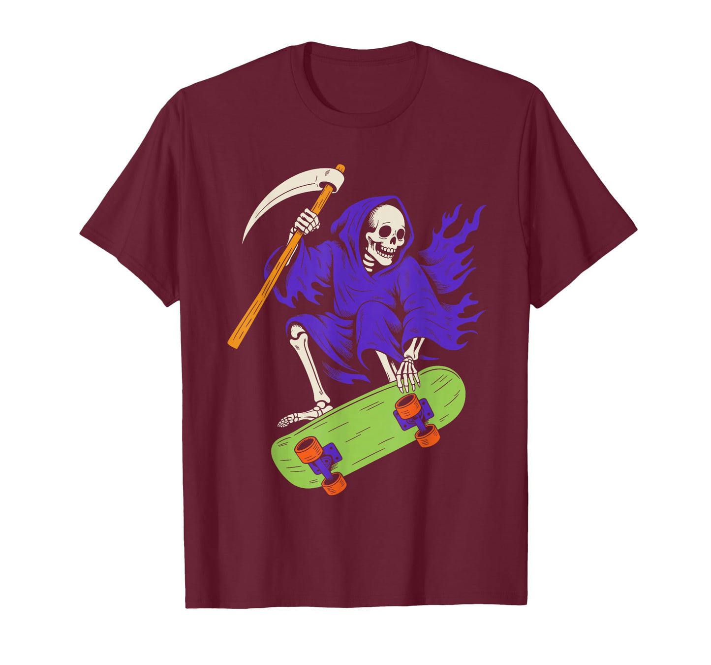 Grim Reaper Skateboarding Halloween Teen Boys Skate Board T-Shirt