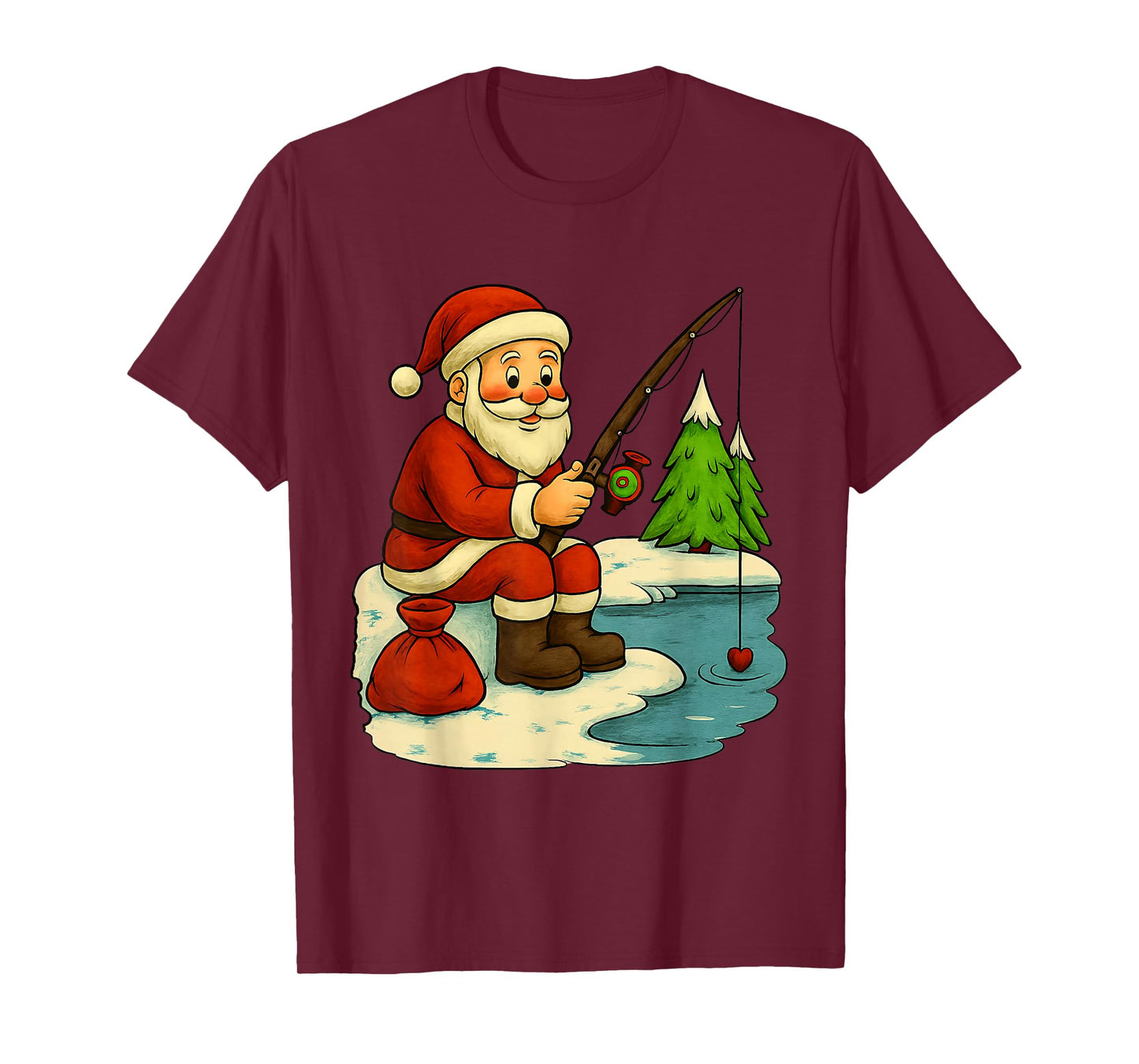 Santa Fishing Christmas Costume Funny Fishing Boys Kids T-Shirt
