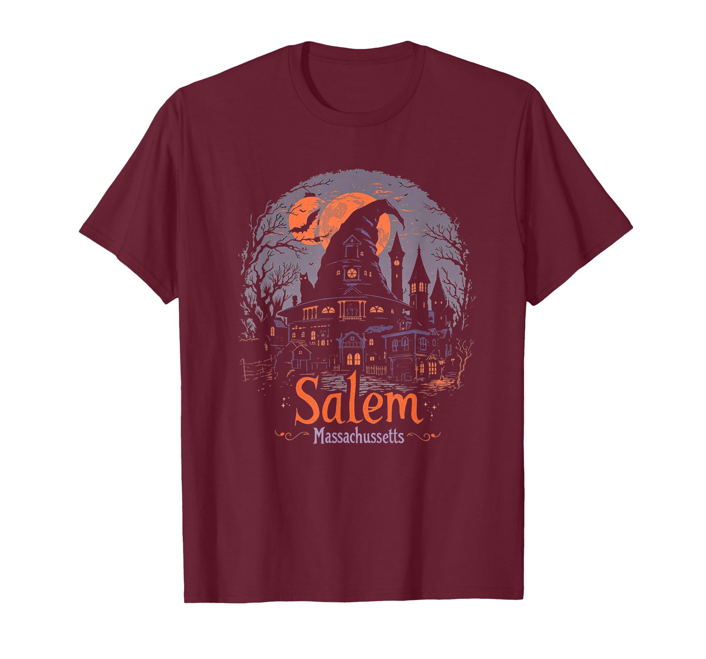 Vintage Salem Massachusetts Halloween Skyline Cityscape T-Shirt