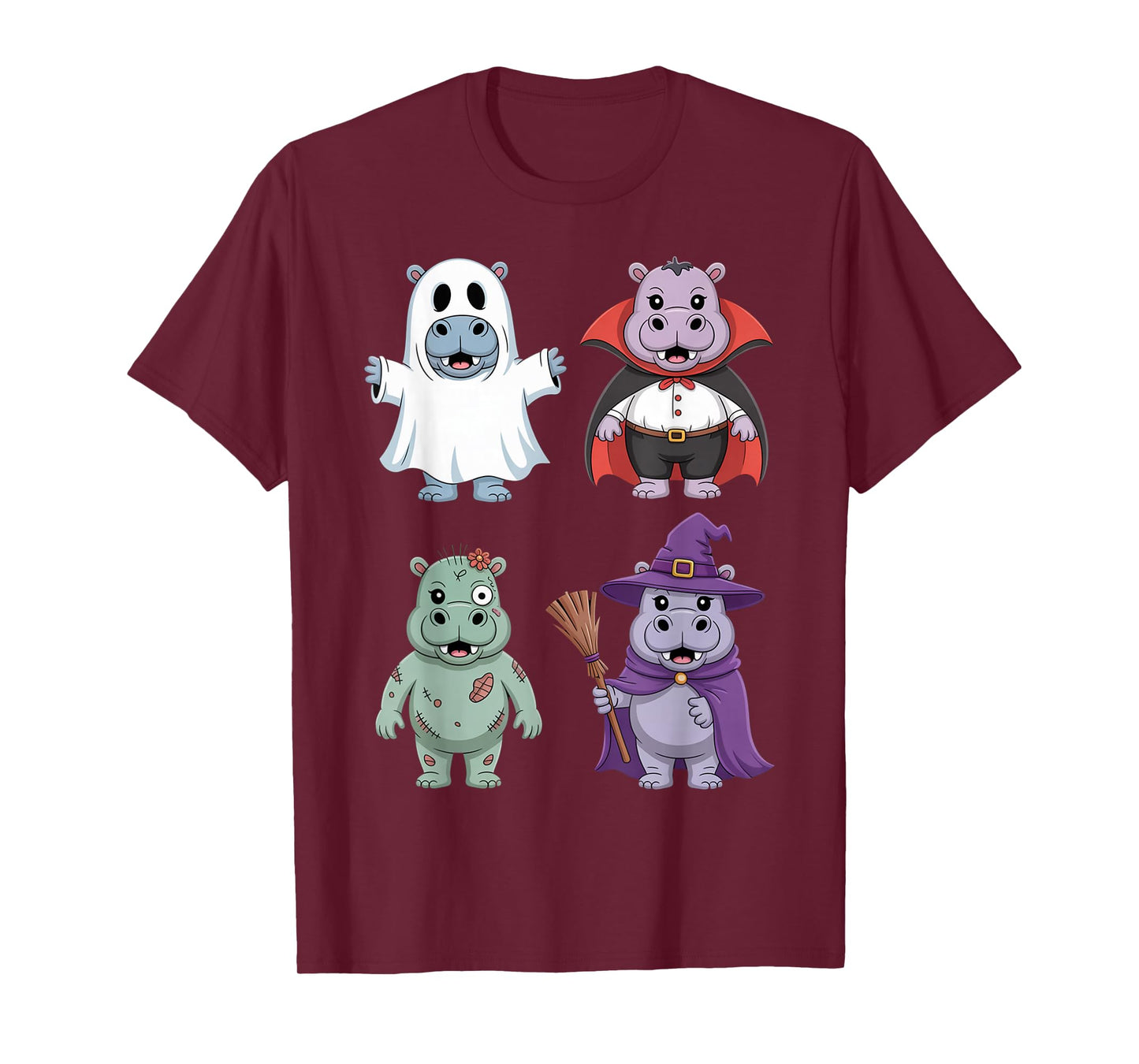 Cute Hippo Halloween Costume Boo Witch Skeleton Boys Girls T-Shirt