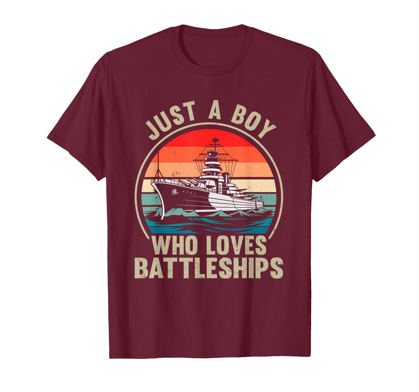 Just A Boy Who Loves Battleships Vintage Patriotic Military T-Shirt