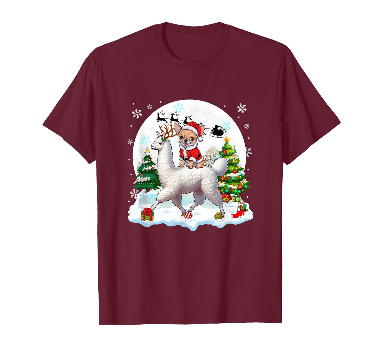 Santa Chihuahua Riding Llama Reindeer Christmas Owner Kids T-Shirt
