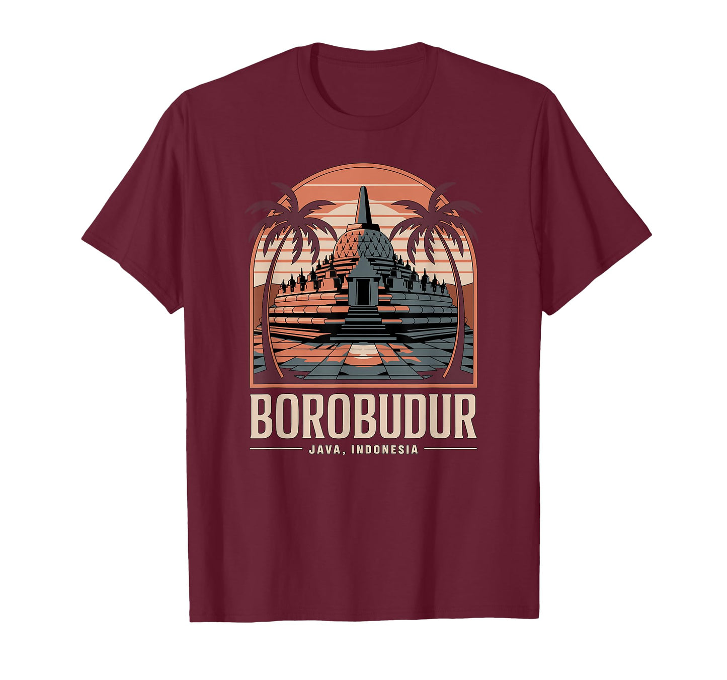 Retro Borobudur Java Indonesia, Fun Sunset and Temple T-Shirt