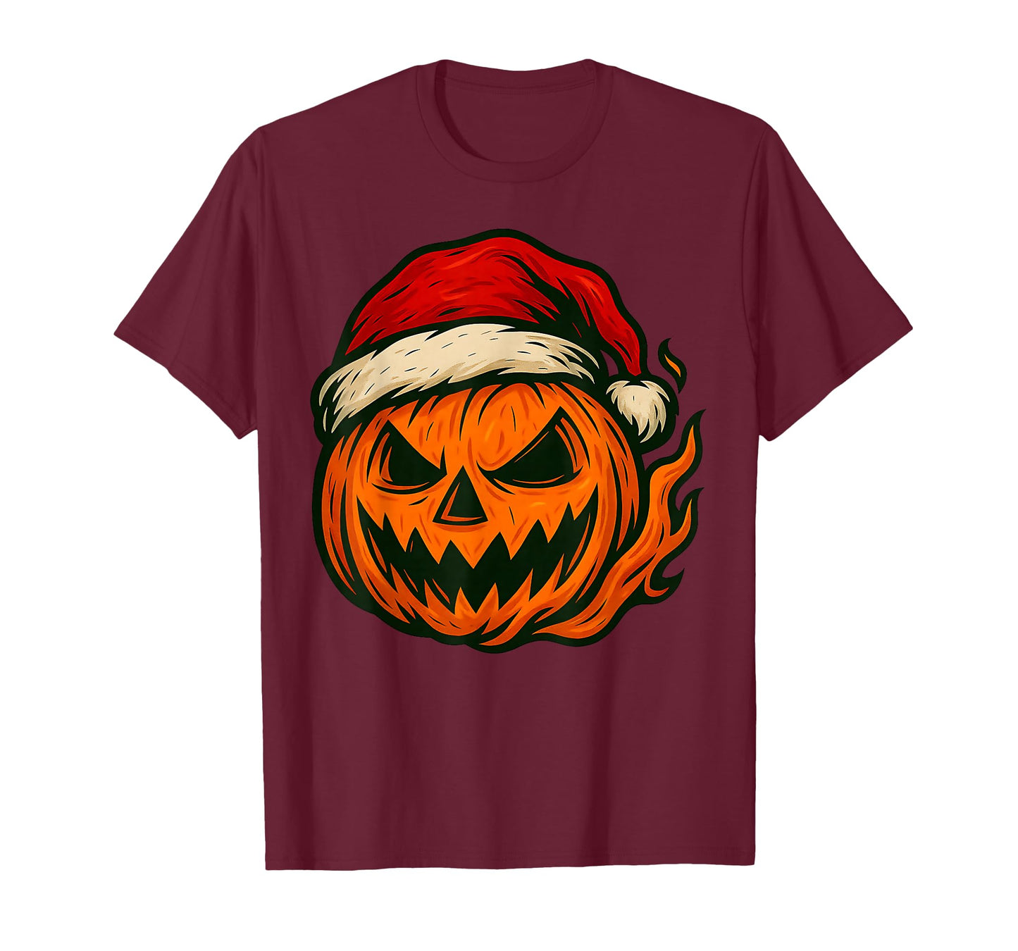 Halloween Pumpkin Santa Hat Spooky Christmas Creepy Vibes T-Shirt