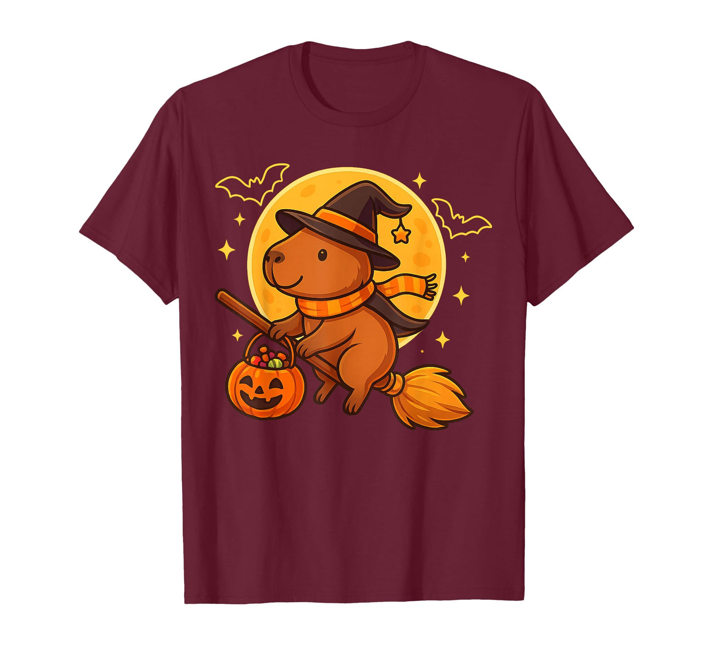 Cute Capybara Witch Pumpkin Halloween Costume Boys Girls T-Shirt