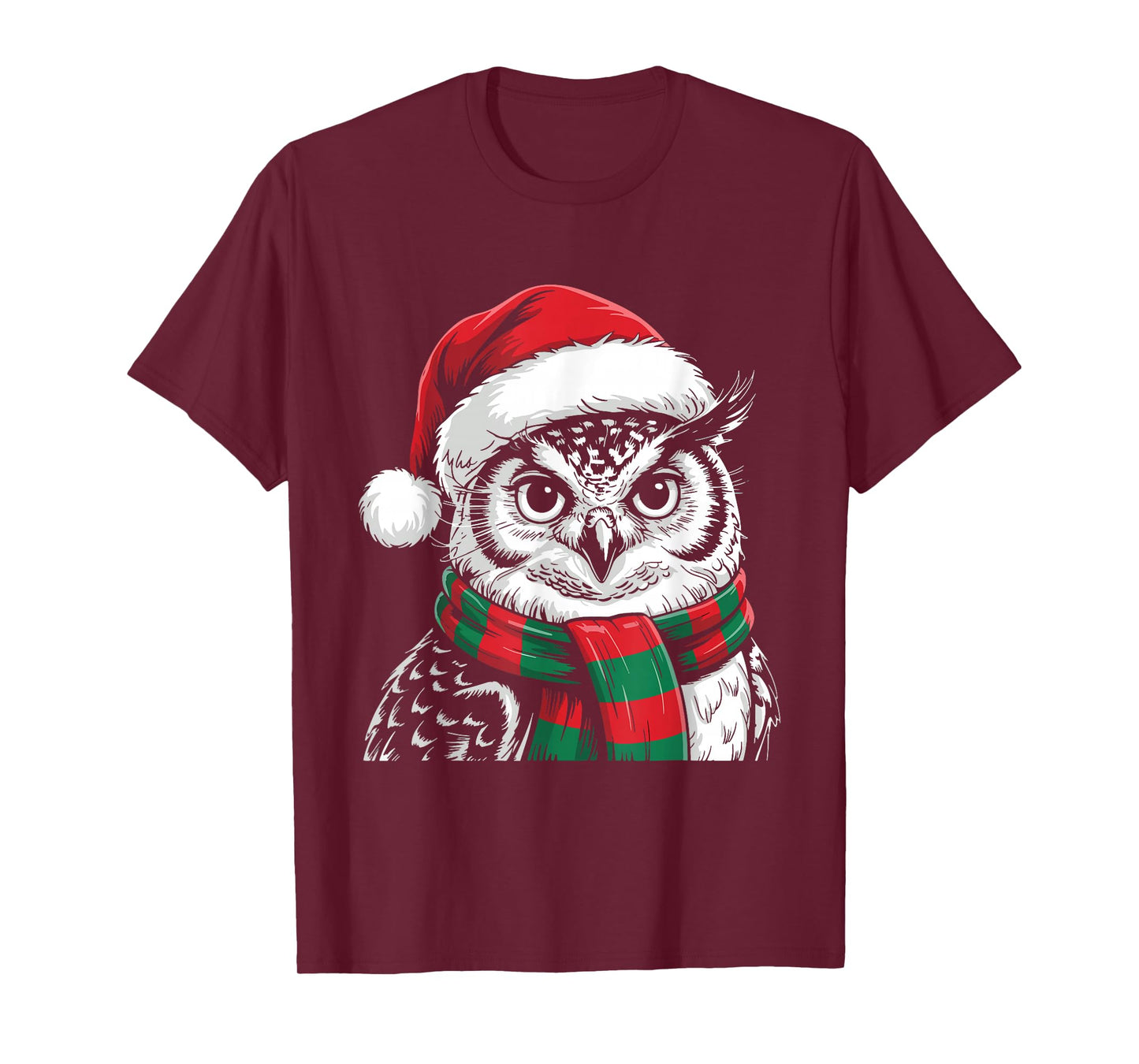 Owl Xmas Santa Hat Scarf Christmas Costume T-Shirt