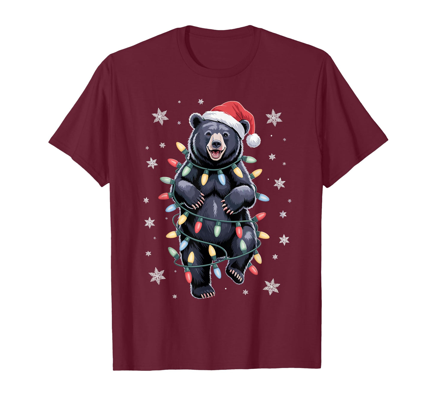 Christmas Bear Santa Hat Holiday Black Winter Vibes Funny T-Shirt