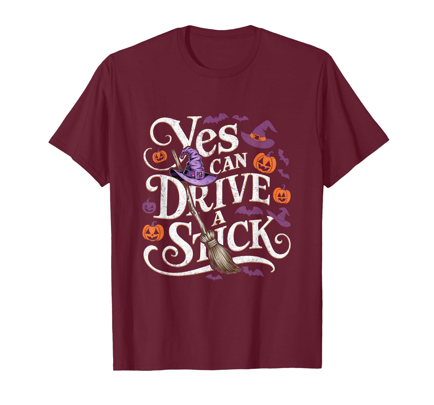 Yes I m Can Drive A Stick Witch Broom Pumpkins Halloween T-Shirt