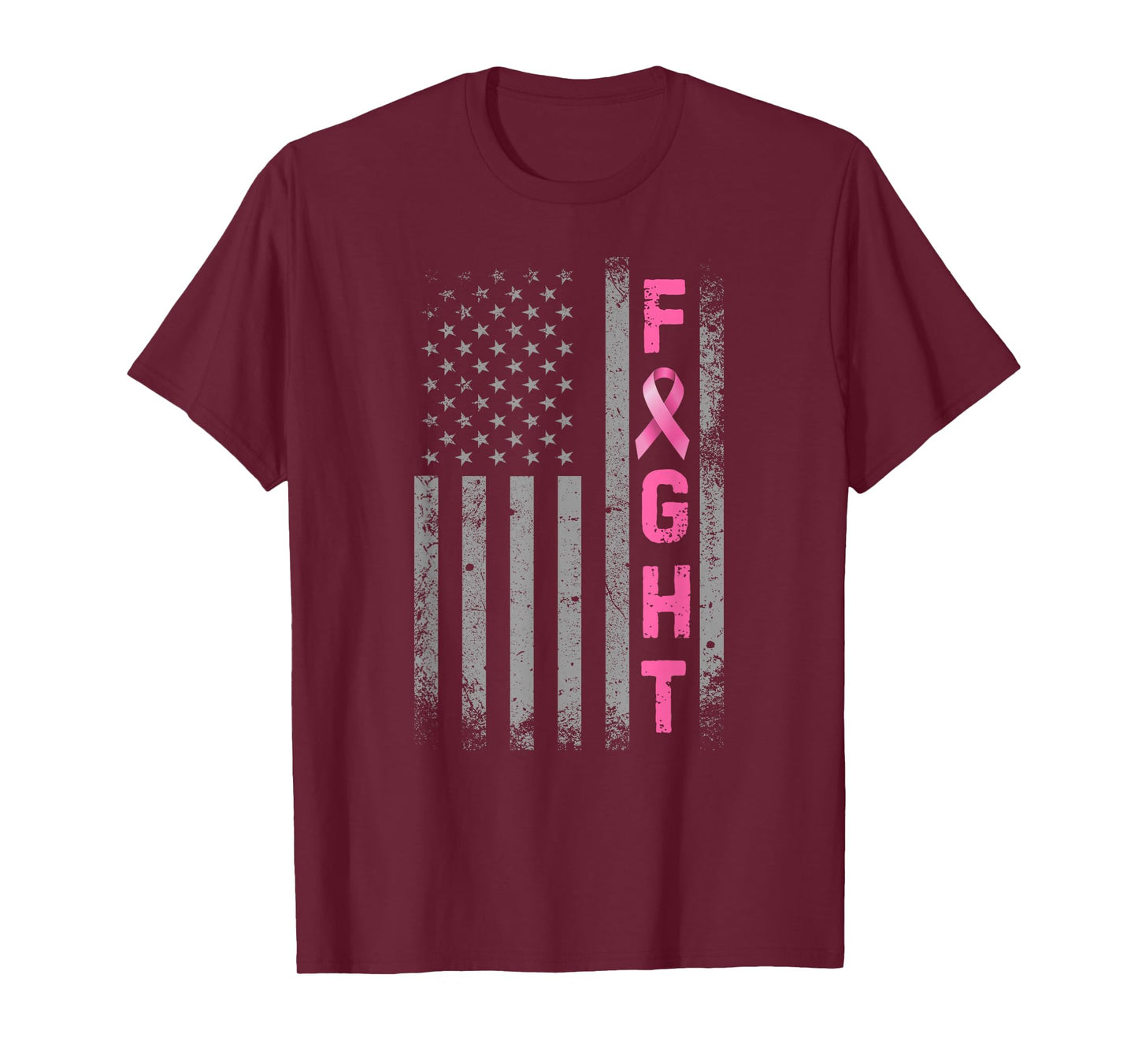 Fight Breast Cancer Awareness Pink Ribbon USA American Flag T-Shirt