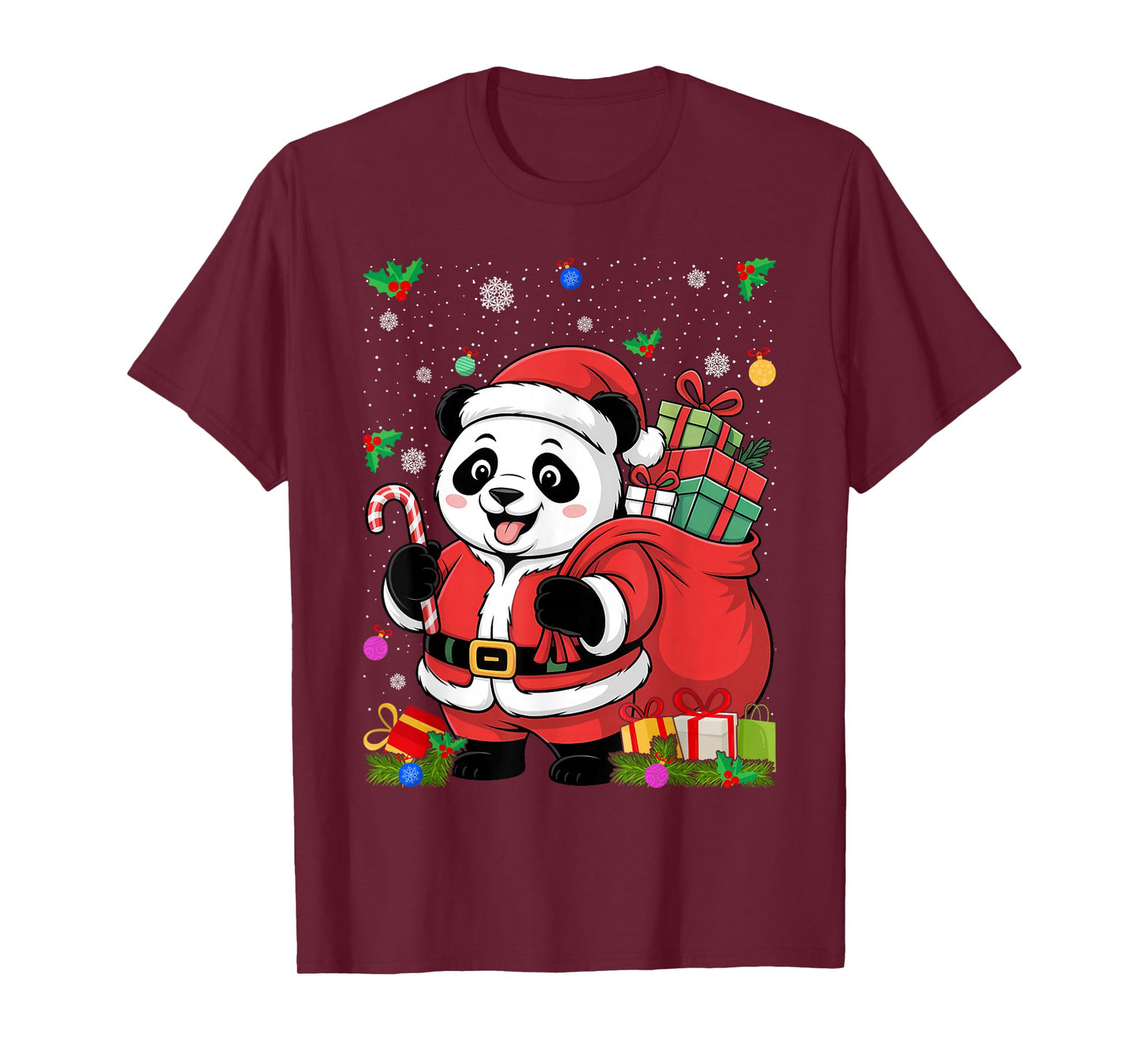 Panda Christmas Santa Hat Xmas Kids Boys Girls T-Shirt