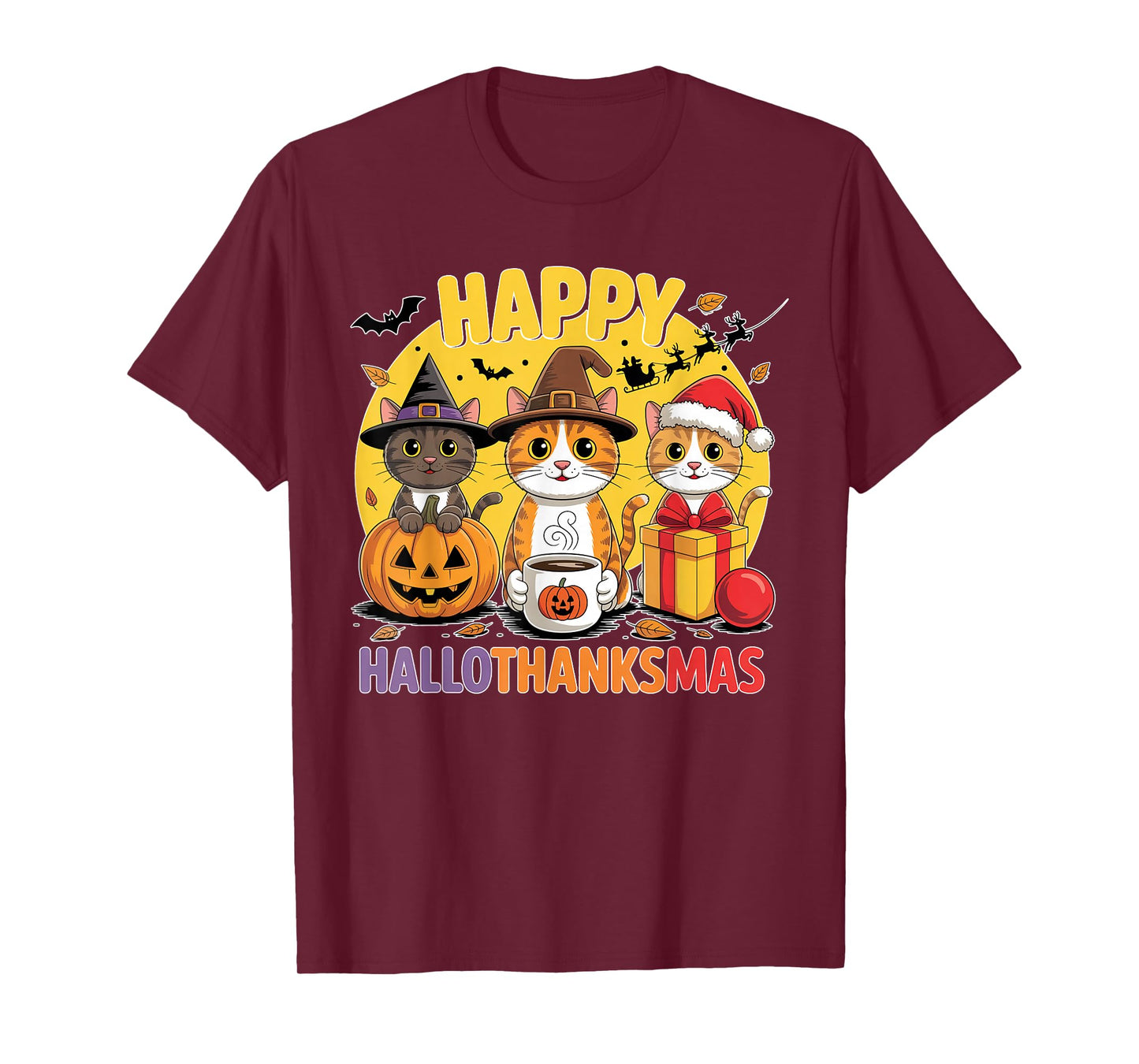 Cat Hallothanksmas Kitten Halloween Thanksgiving Christmas T-Shirt
