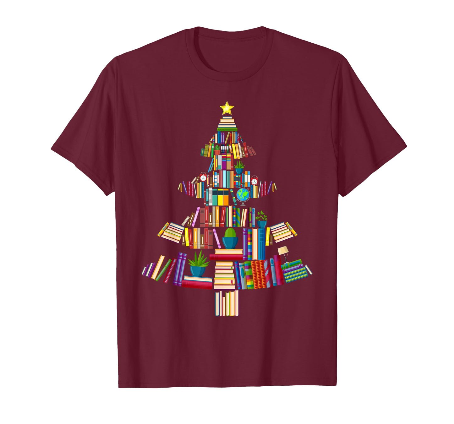 Book Xmas Tree Lights Book Lover Librarian Teacher Christmas T-Shirt