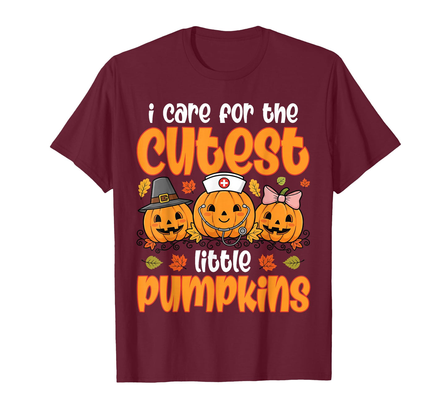 Pumpkins Nurse Halloween Scrub Top Fall Thanksgiving Women T-Shirt