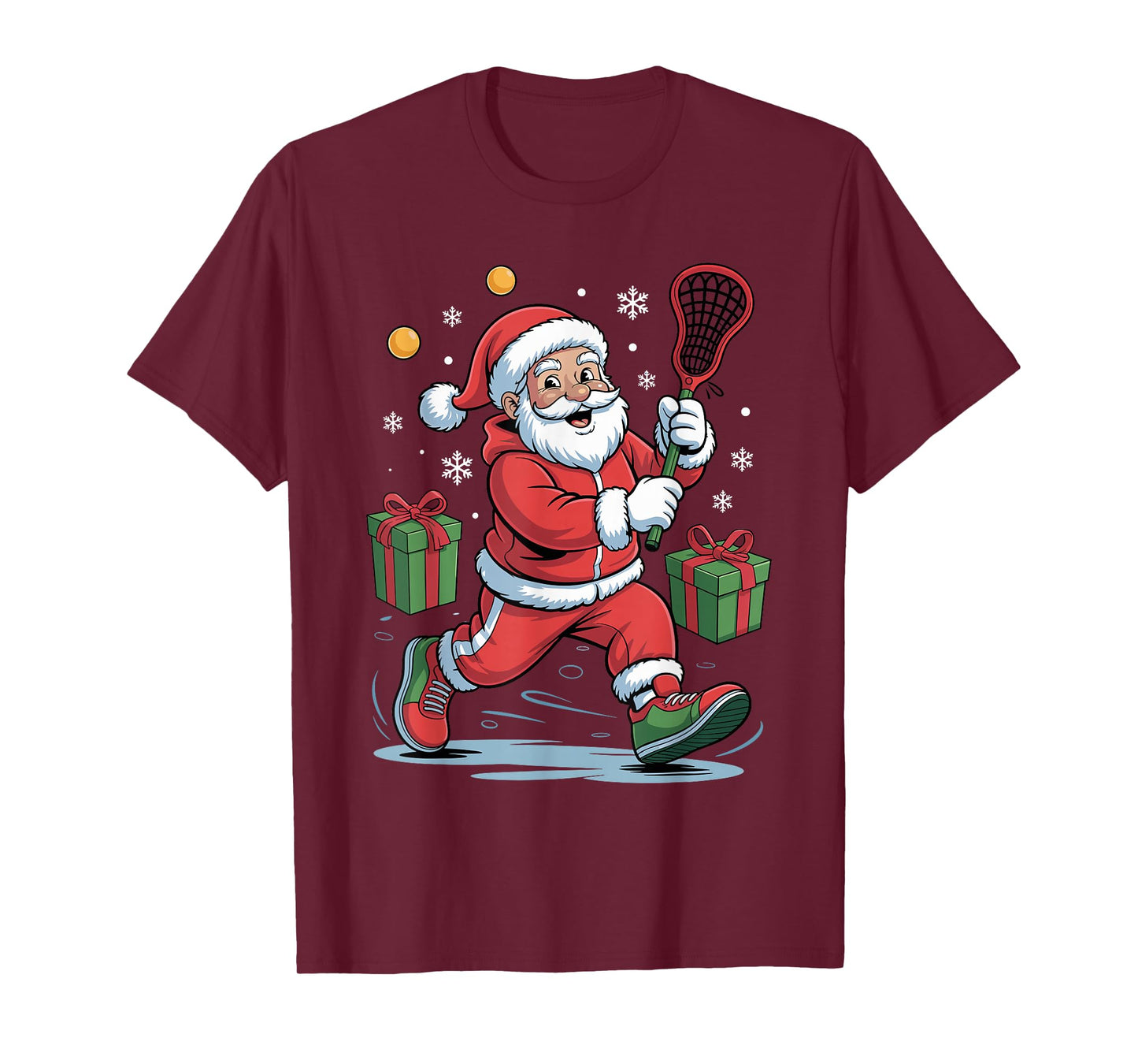 Funny Santa Playing Lacrosse Holiday Christmas Xmas Pajama T-Shirt