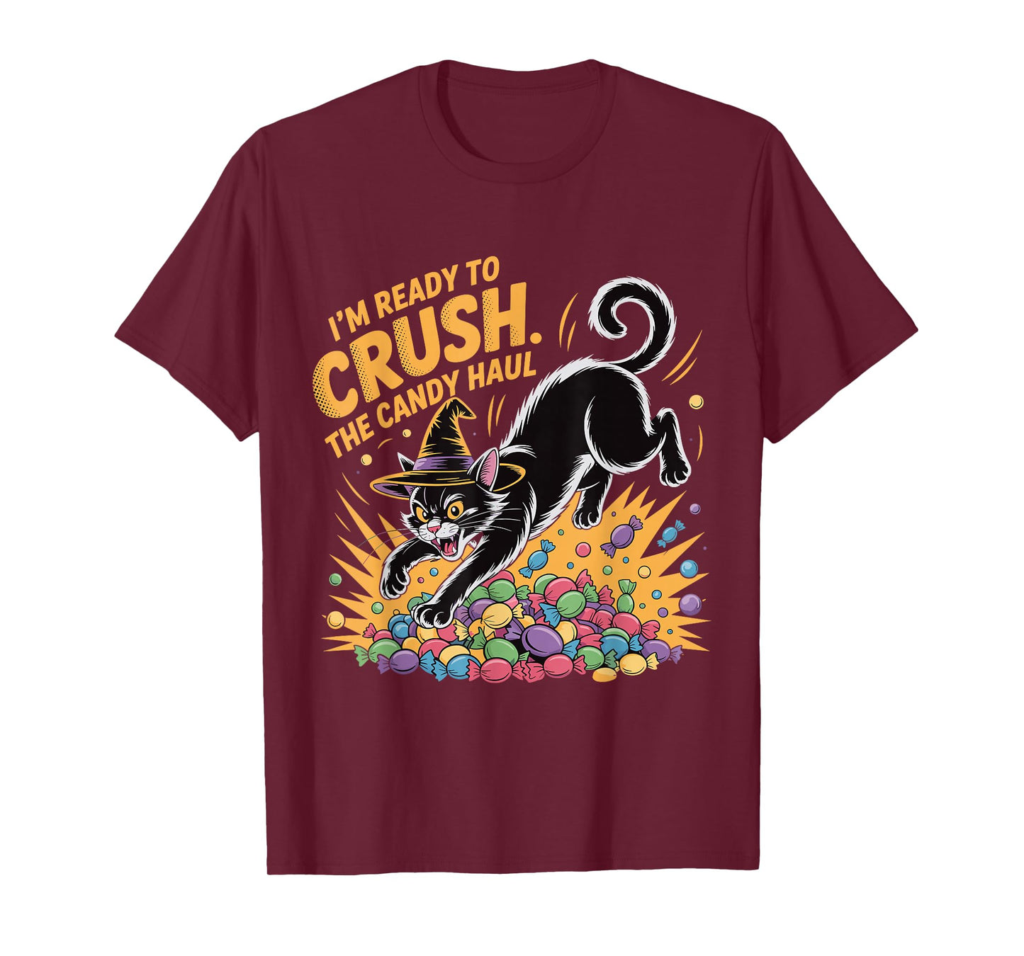 Crush The Candy Haul Funny Halloween Black Cat T-Shirt