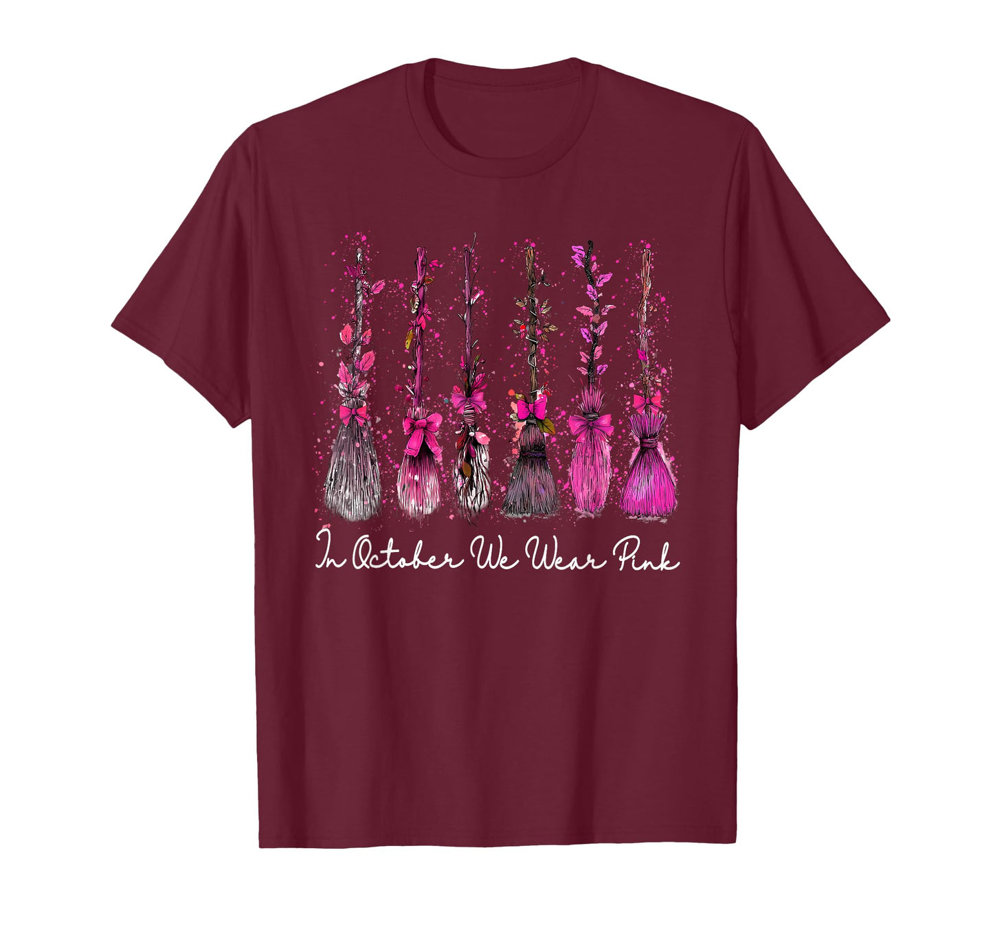 Witches Broom in October we wear Pink Spooky Breast Cancer T-Shirt